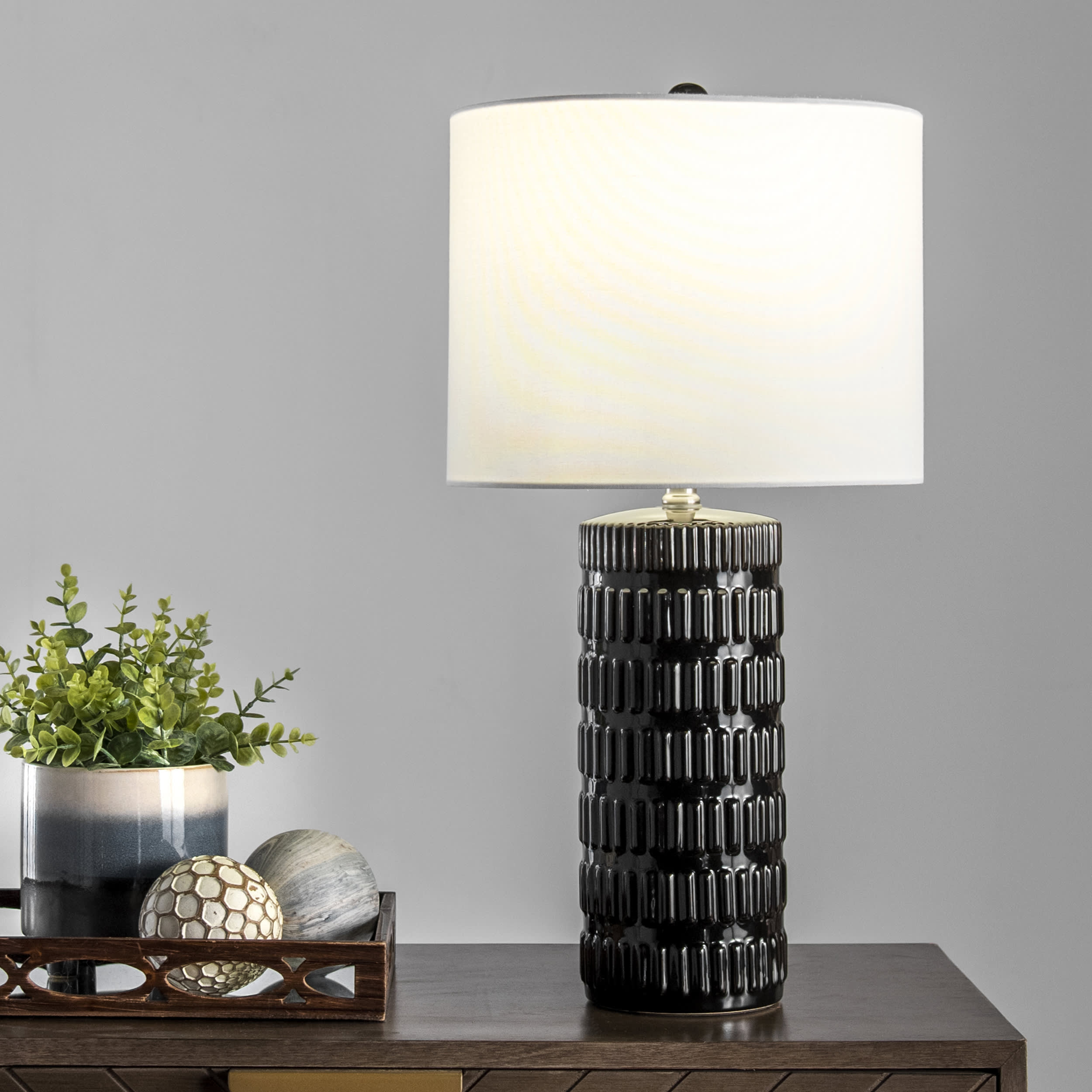 25-inch Tangela Ridged Ceramic Table Lamp | Black