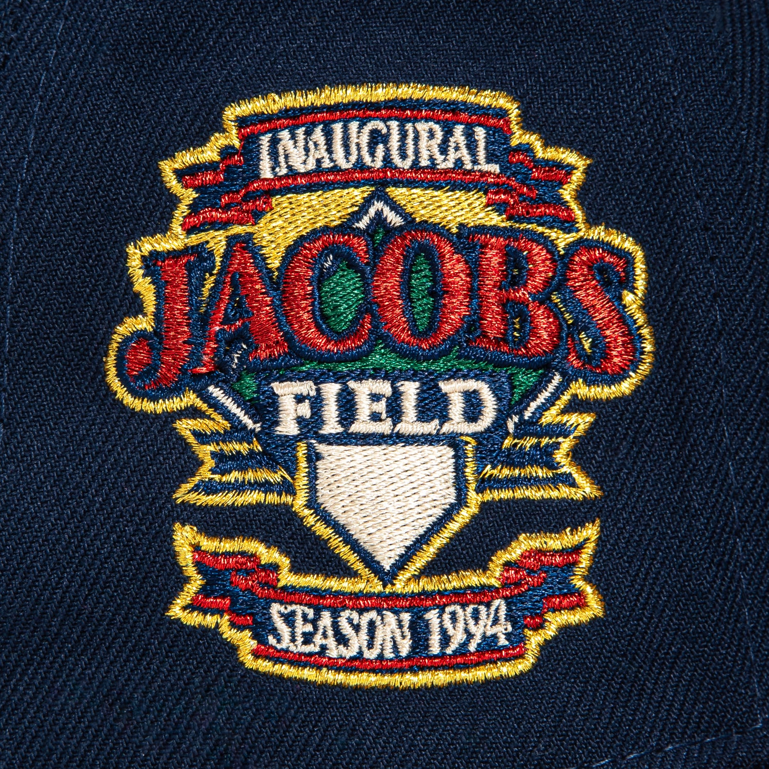 New Era 59Fifty Cleveland Guardians Jacobs Field Patch I Hat - Navy, Cardinal, Metallic Gold