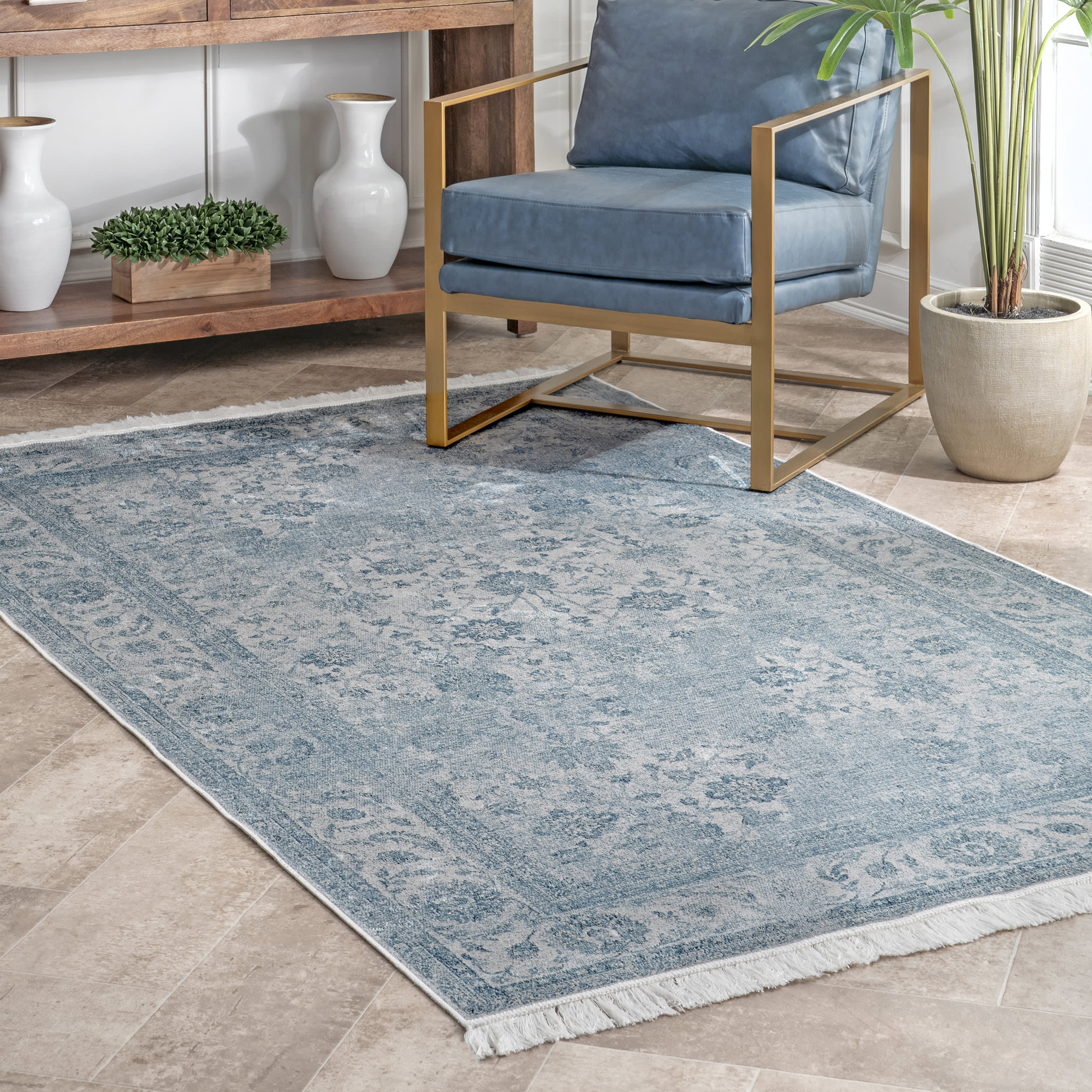 Miller Fading Floral Rug | Blue