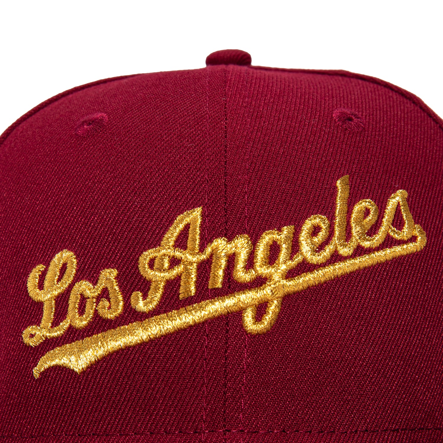 New Era 59Fifty Hispanic Los Angeles Dodgers Viva Los Dodgers Patch Script Hat - Cardinal, Metallic Gold