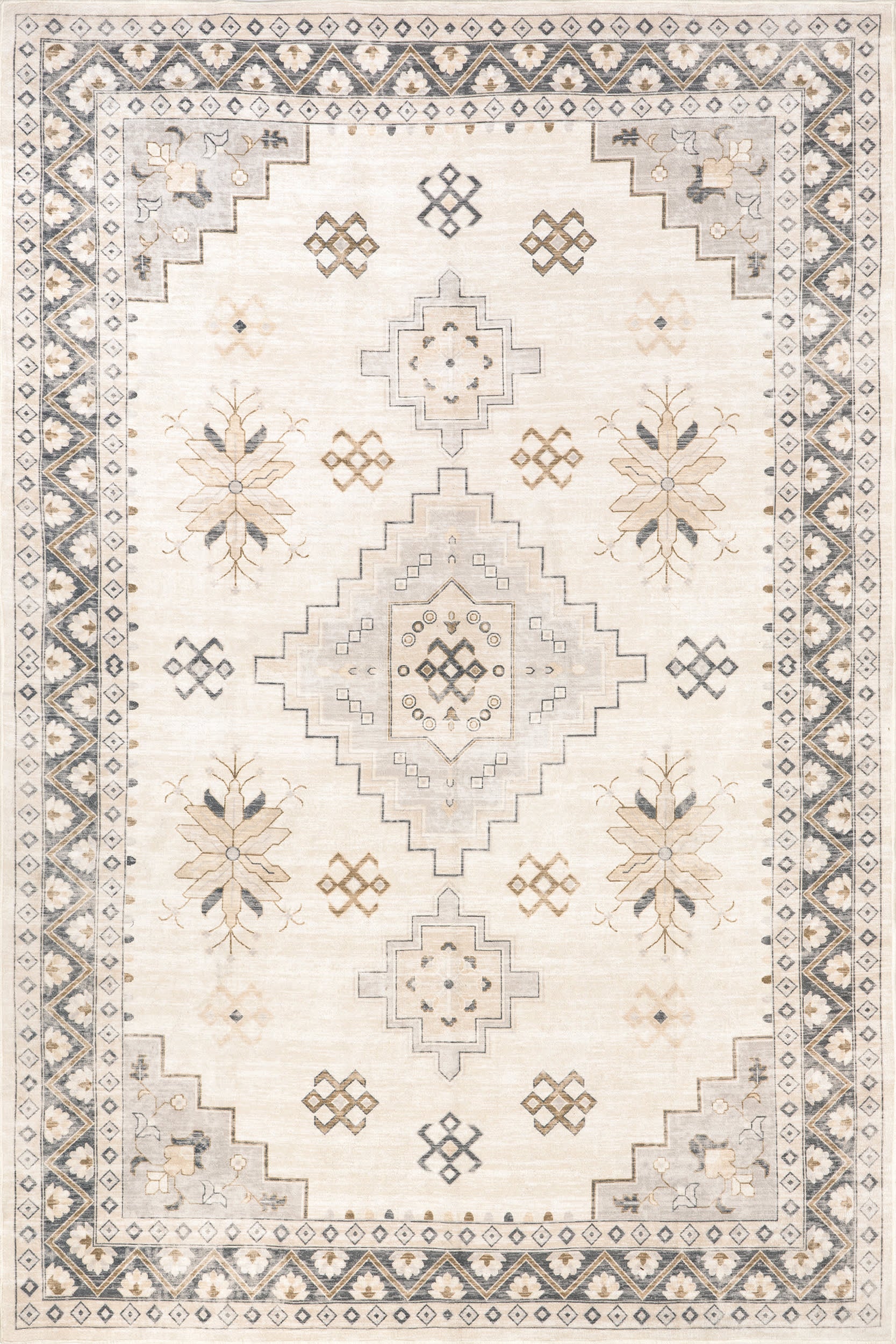 Clovebud Medallion Washable Rug | Grey