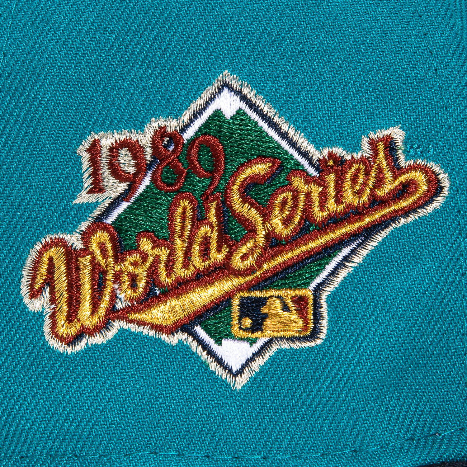 New Era 59Fifty Oakland Athletics 1989 World Series Patch Script Hat - Teal, Navy