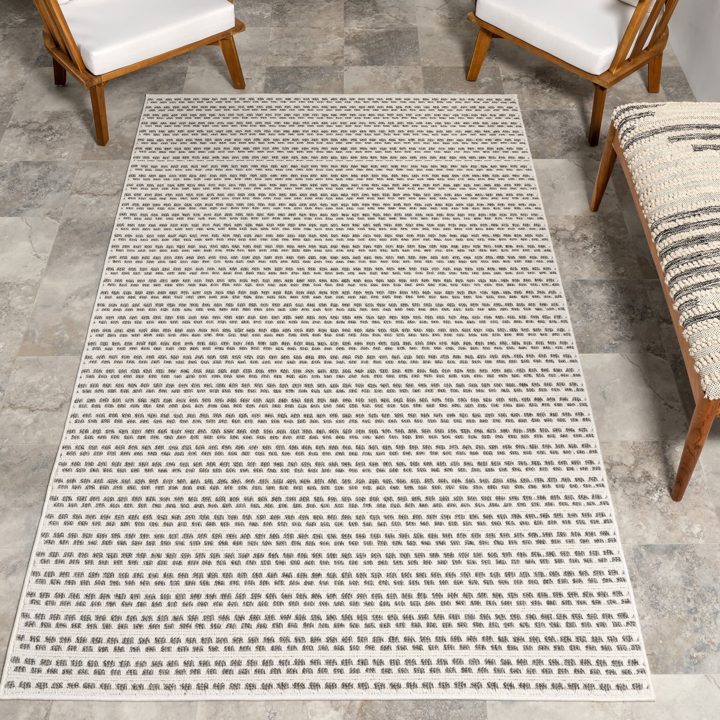 Lilian Textured Squares Indoor/Outdoor Rug | Cream