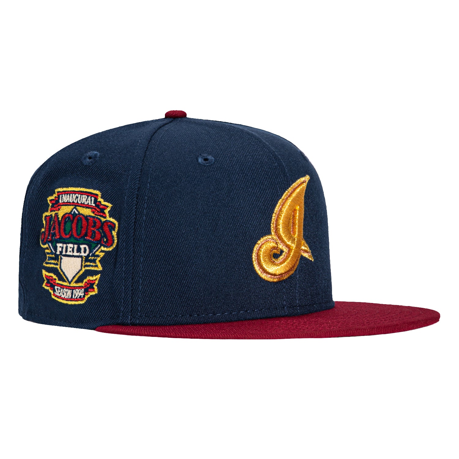 New Era 59Fifty Cleveland Guardians Jacobs Field Patch I Hat - Navy, Cardinal, Metallic Gold