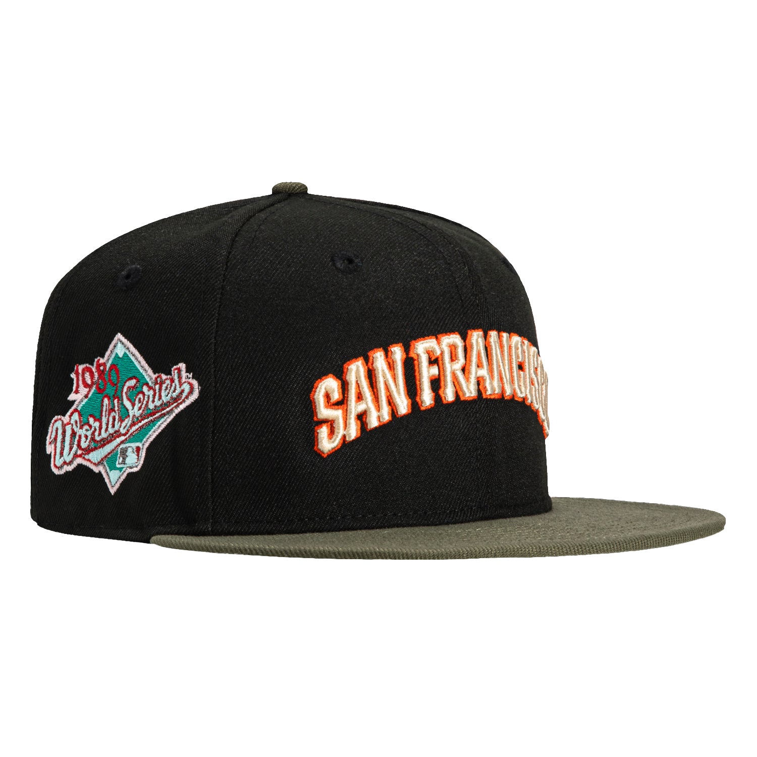 New Era 59Fifty San Francisco Giants 1989 World Series Patch Word Hat - Black, Olive, Orange