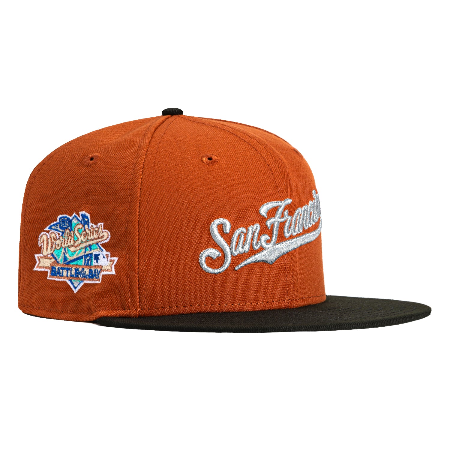 New Era 59Fifty San Francisco Giants Battle of the Bay Patch Script Hat - Burnt Orange, Black, Metallic Silver