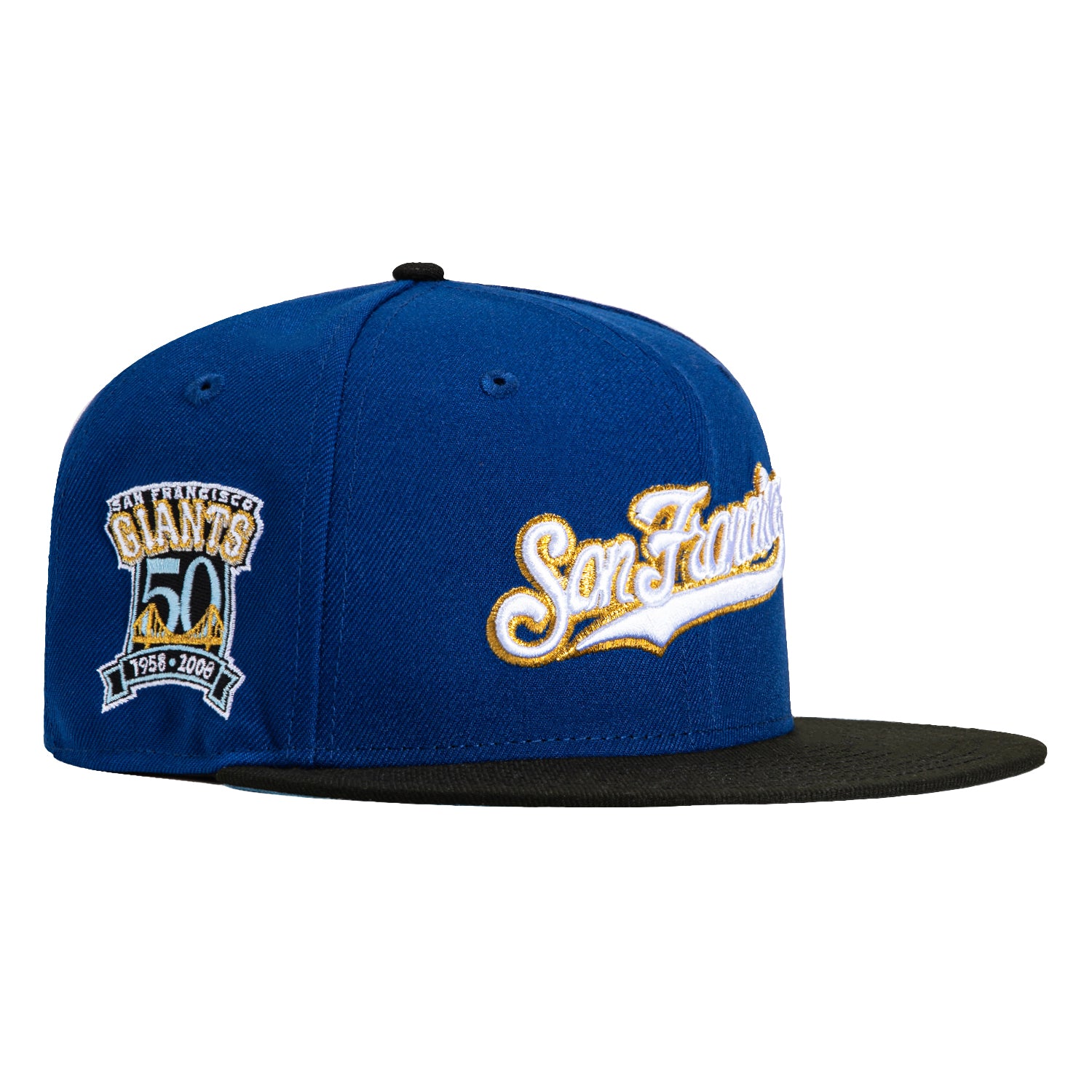 New Era 59Fifty San Francisco Giants 50th Anniversary Patch Script Preme Hat - Royal, Black