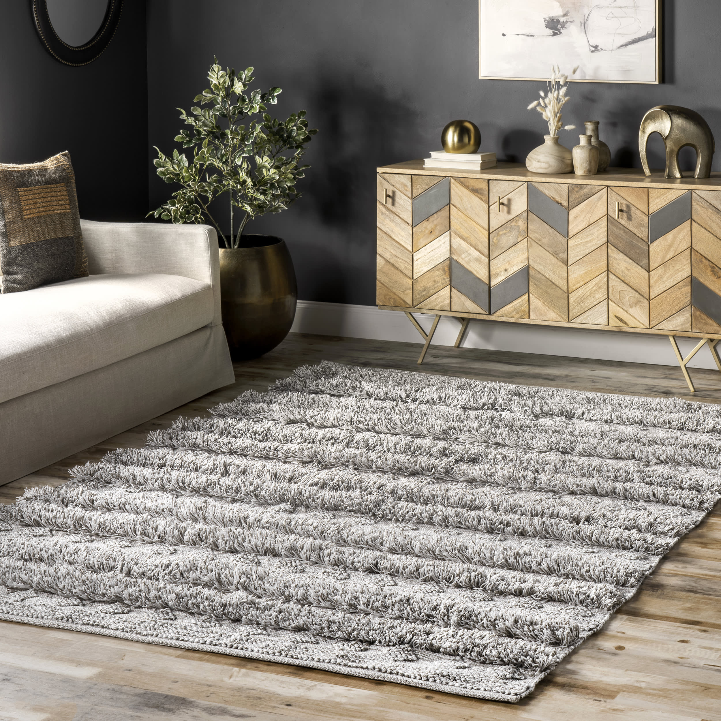 Textured Banded Rug | Grey