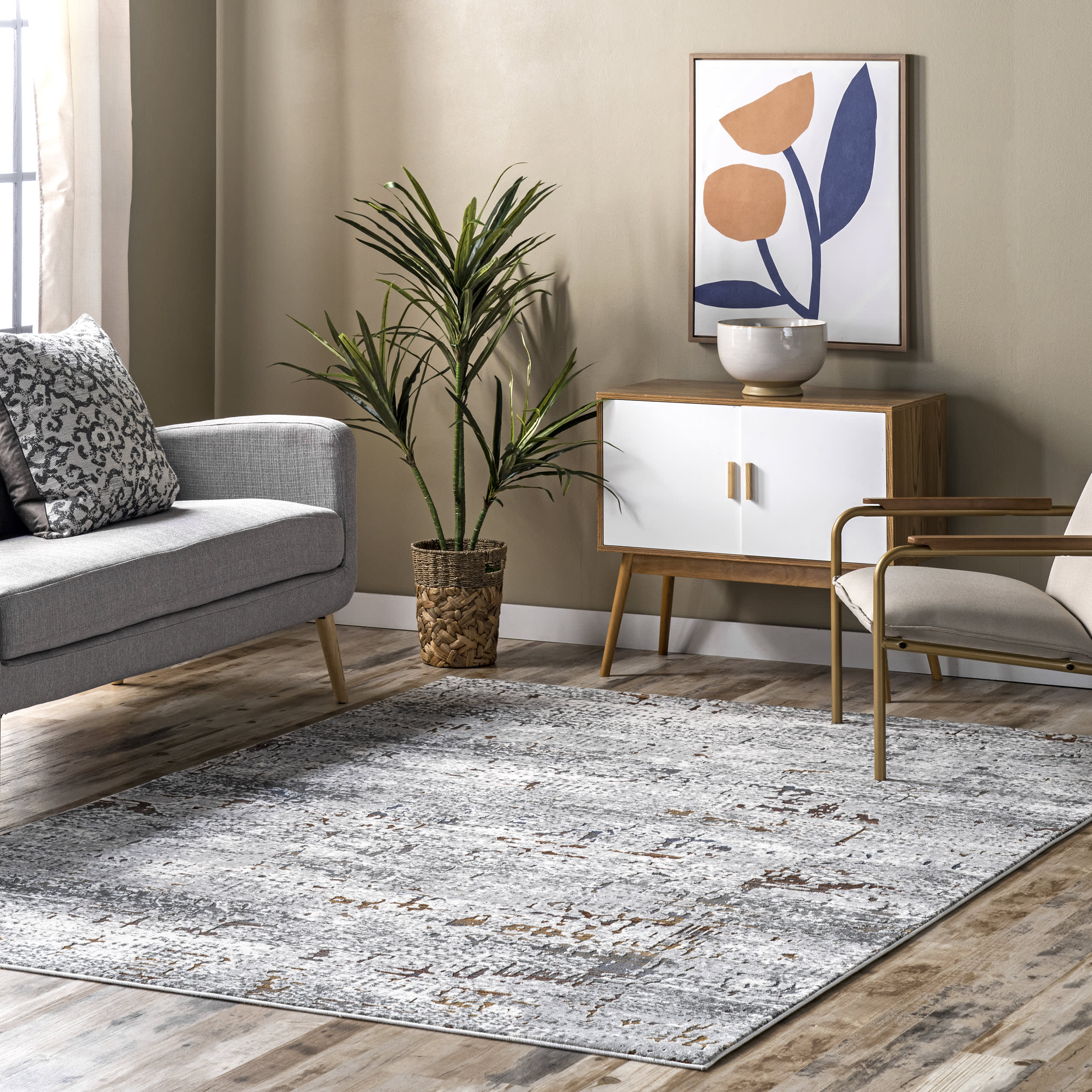 Sidney Mottled Abstract Rug | Light Grey