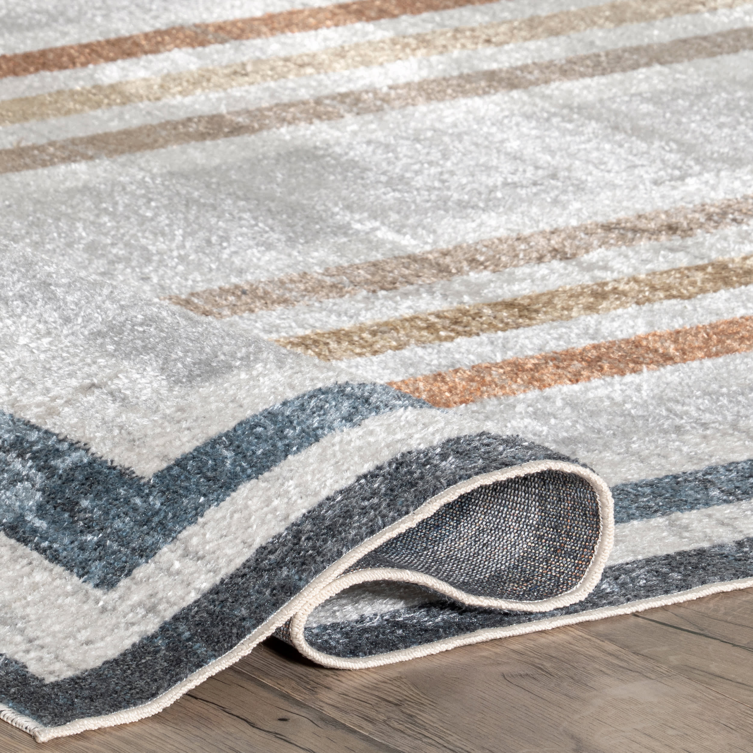 Lilac Striped Bordered Rug | Multicolor