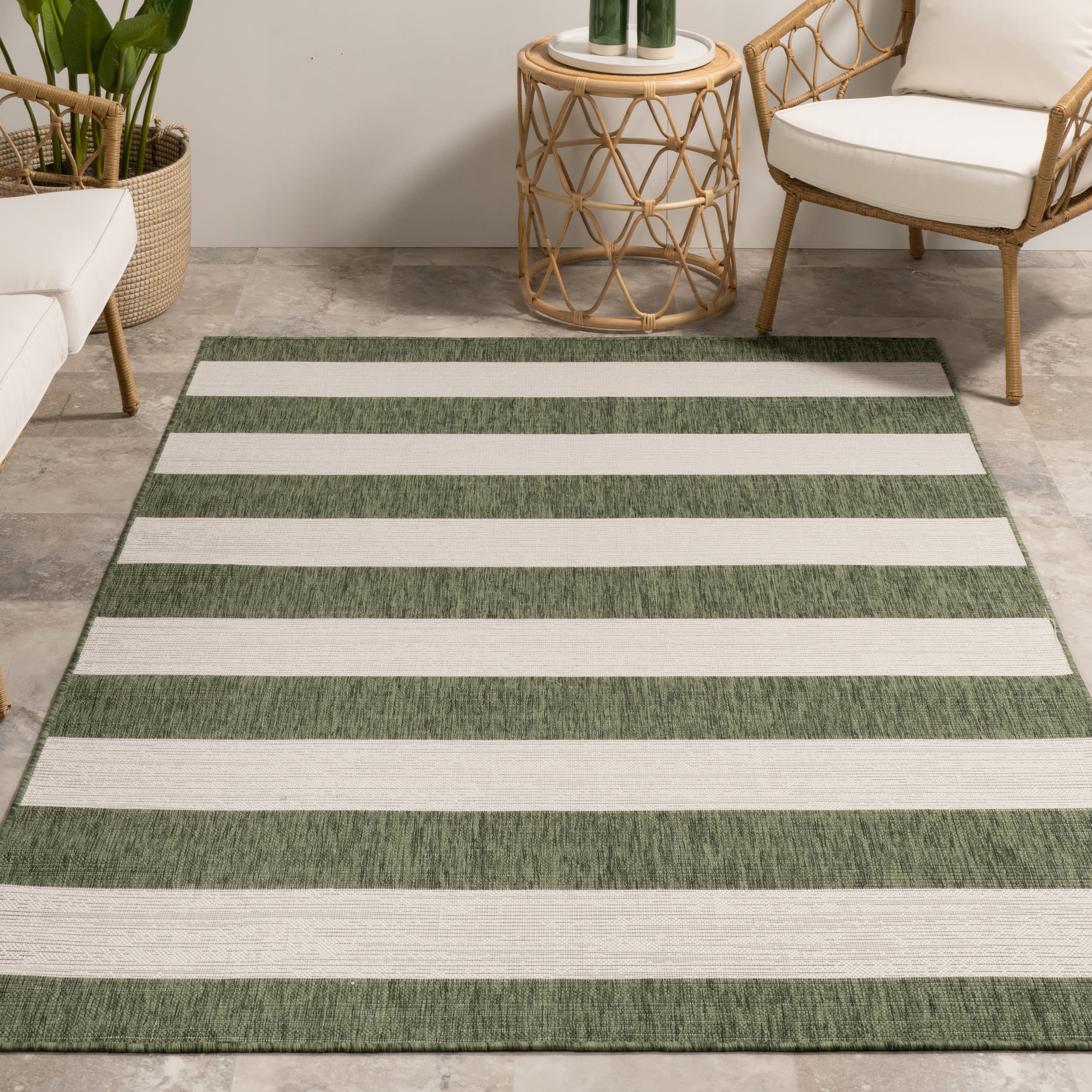 Ariah Wide Stripes Indoor/Outdoor Rug | Green