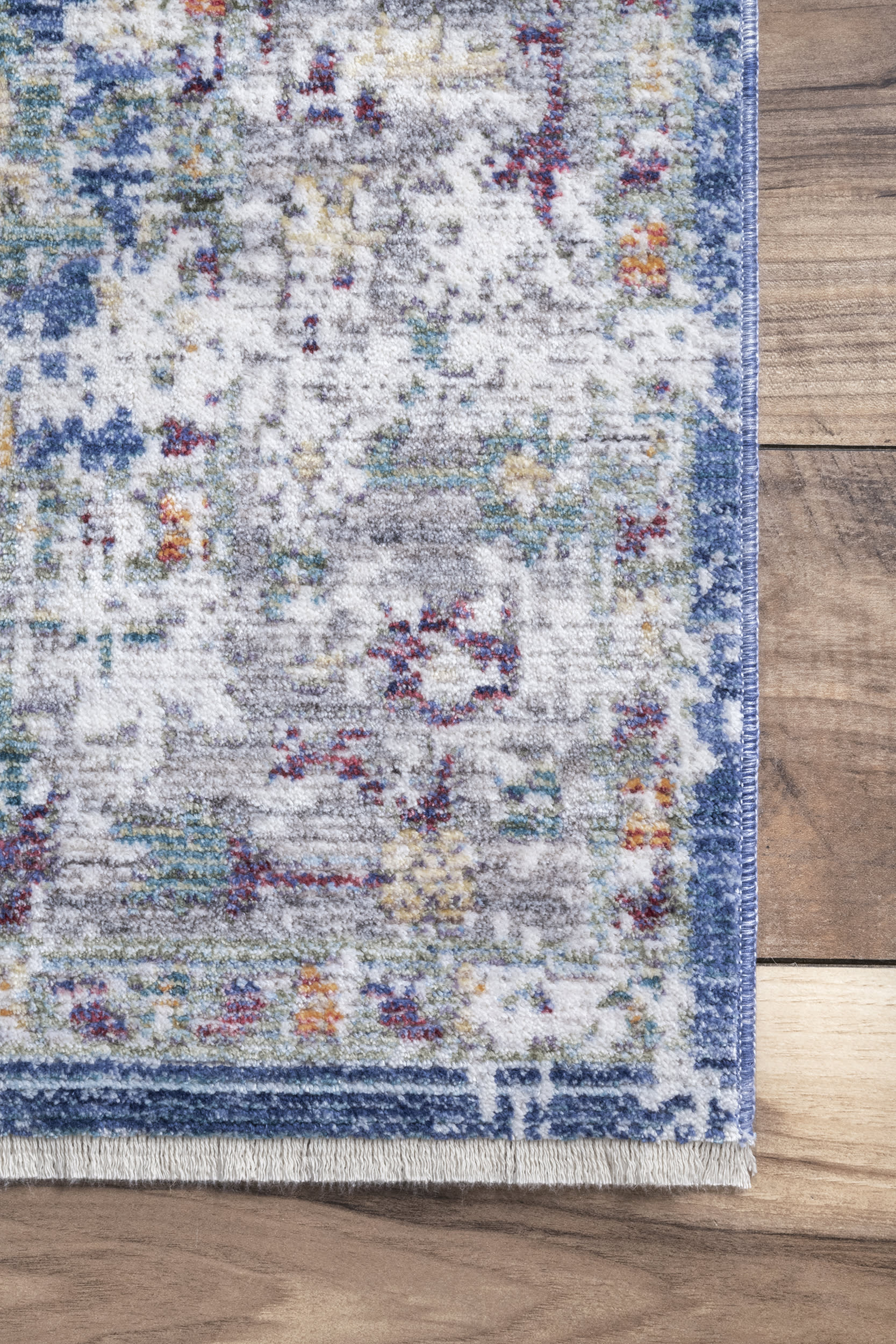 Fading Floral Fringe Rug | Blue