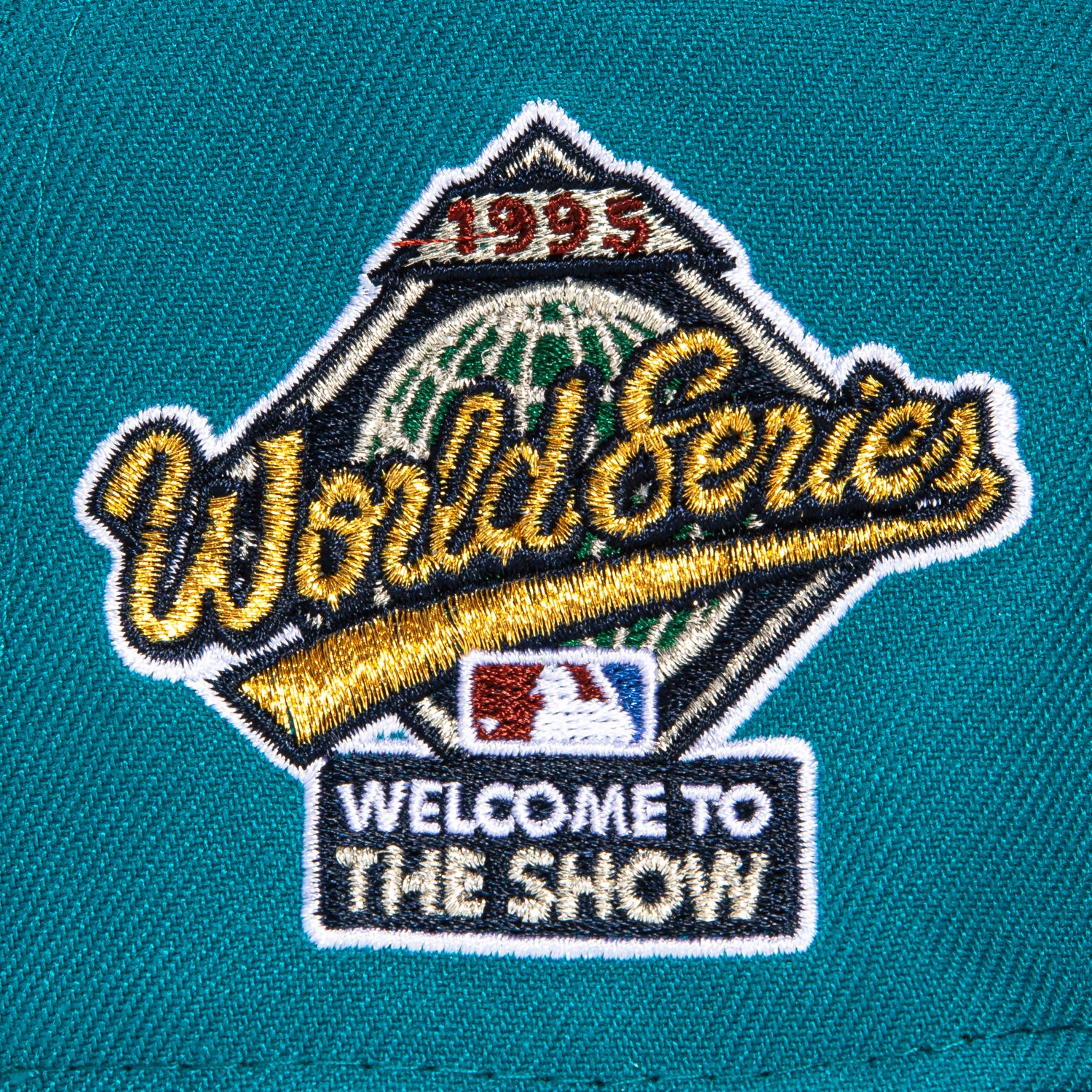 New Era 59Fifty Cleveland Guardians 1995 World Series Patch Script Hat - Teal, Navy