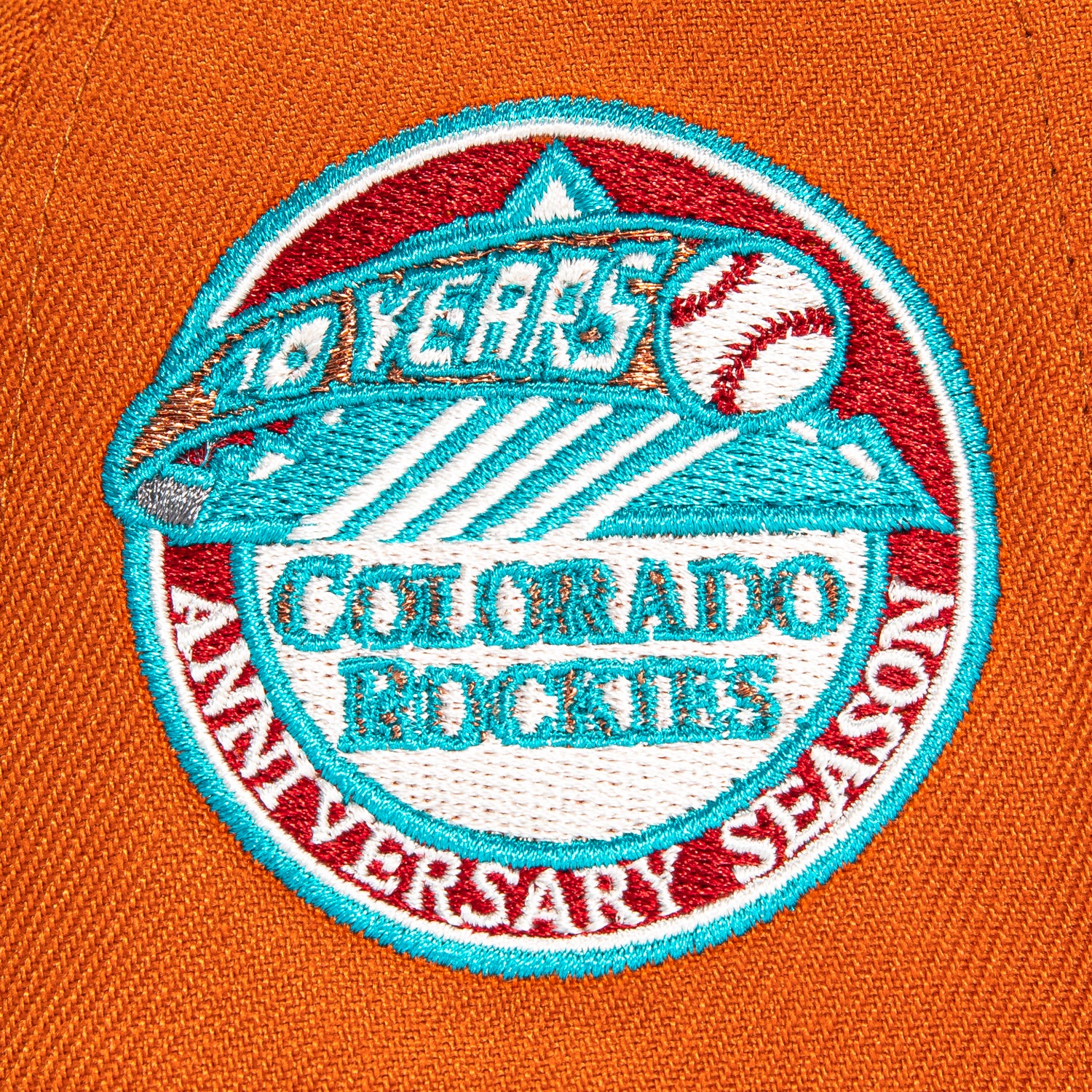 New Era 59Fifty Colorado Rockies 10th Anniversary Patch Alternate Hat - Burnt Orange, Sedona Red, Teal