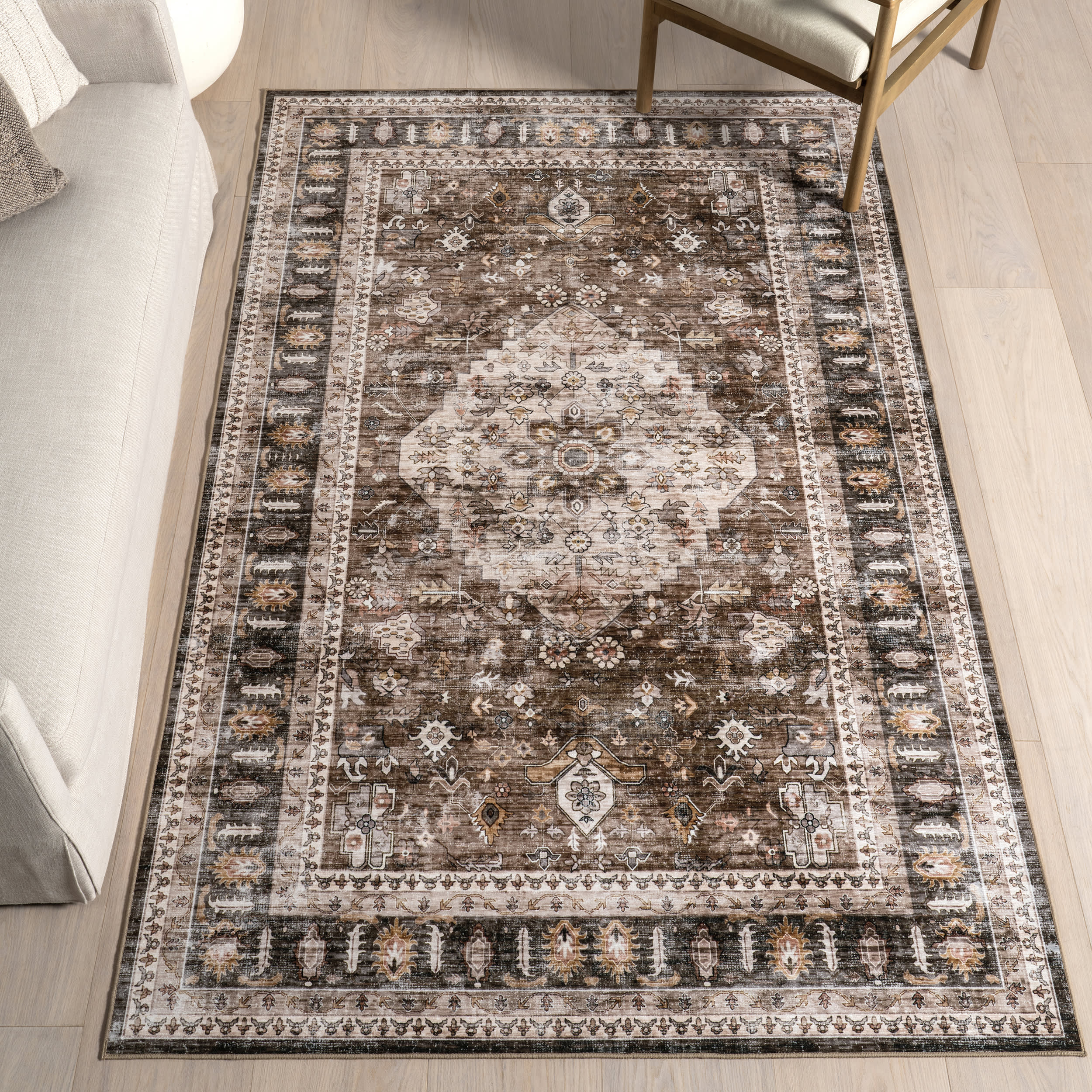 Keyara Spill Proof Washable Rug | Dark Brown