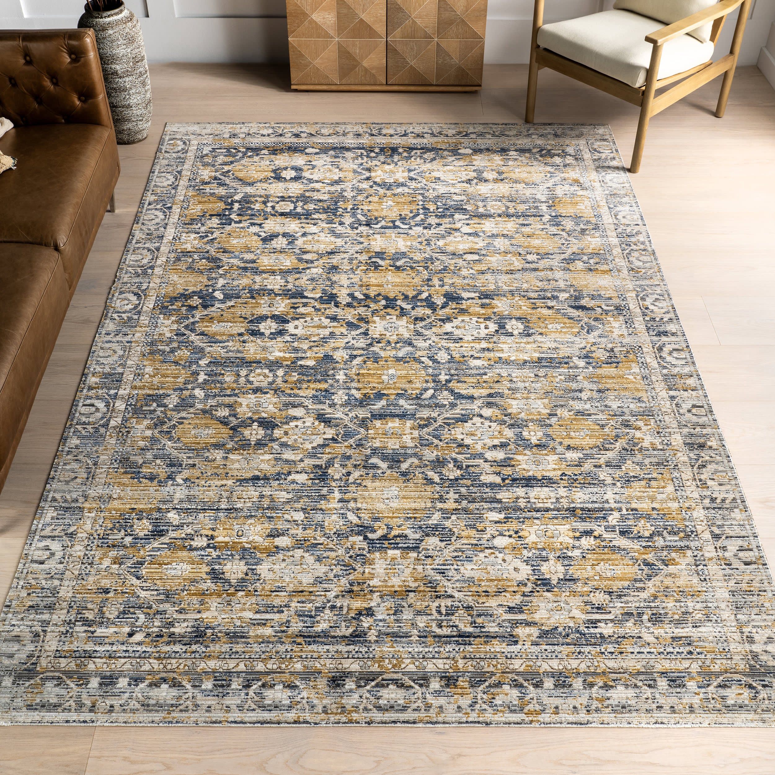 Ariella Garden Medallion Indoor/Outdoor Washable Rug | Blue