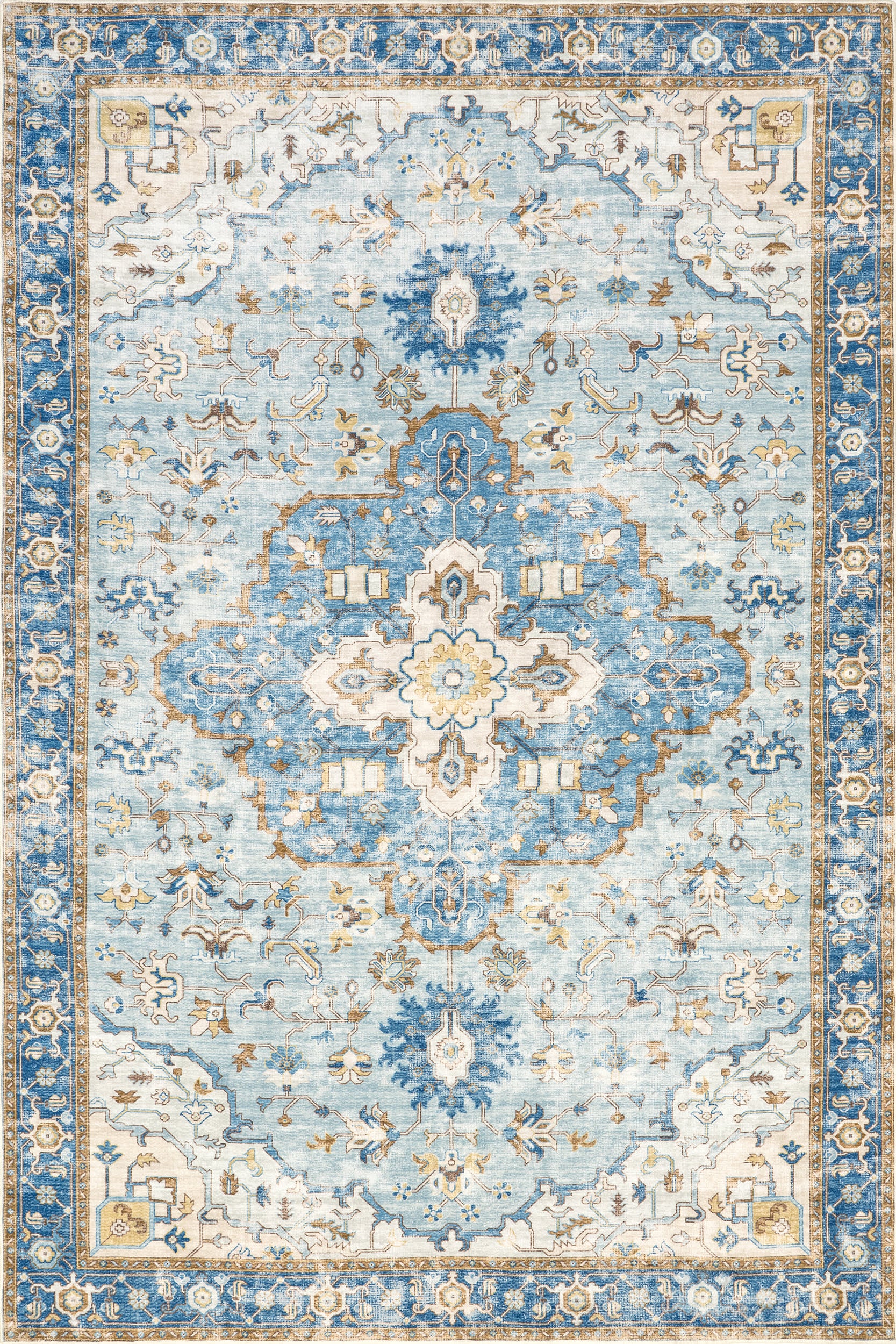 Amaryllis Medallion Washable Rug | Dark Blue