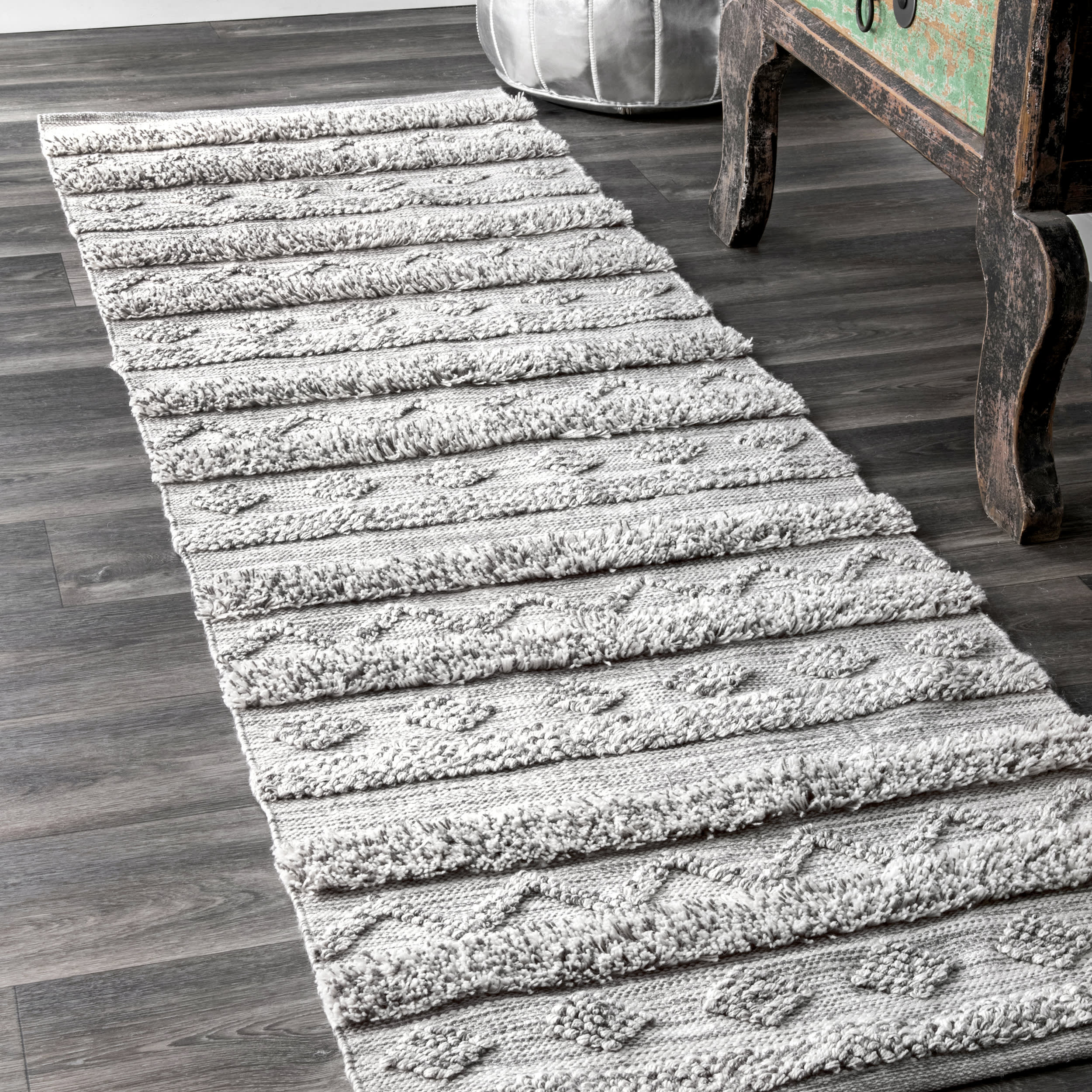 Textured Banded Rug | Grey