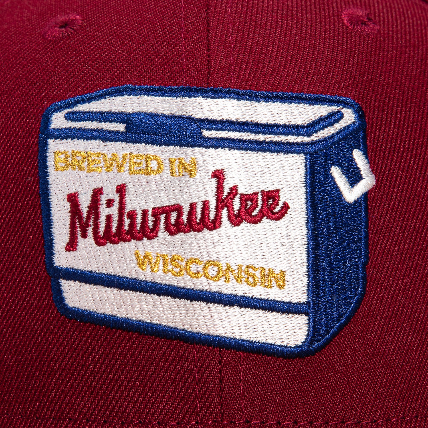 New Era 59Fifty Milwaukee Brewers City Connect Patch Cooler Hat - Cardinal, Khaki, Metallic Gold