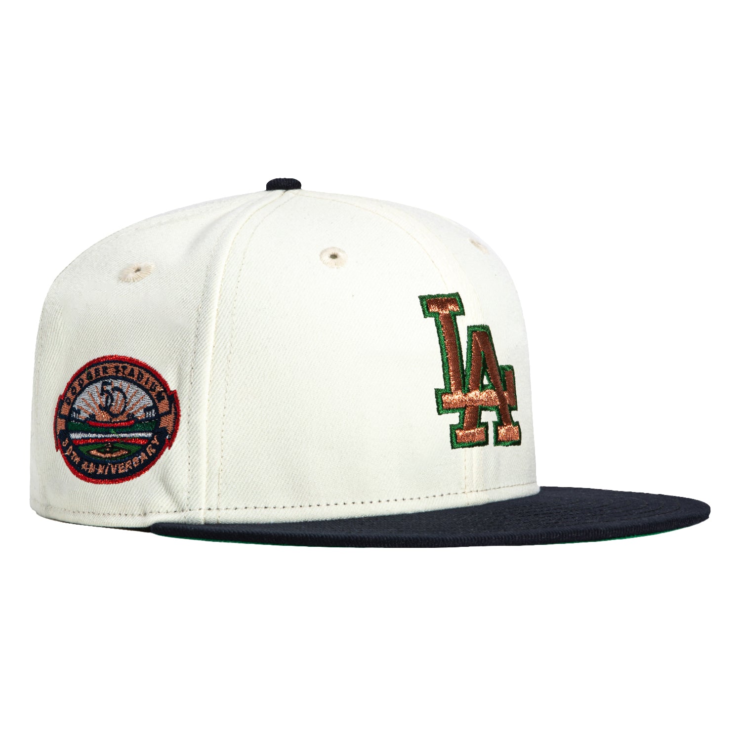 New Era 59Fifty Los Angeles Dodgers 50th Anniversary Stadium Patch Hat - White, Navy, Metallic Copper, Green