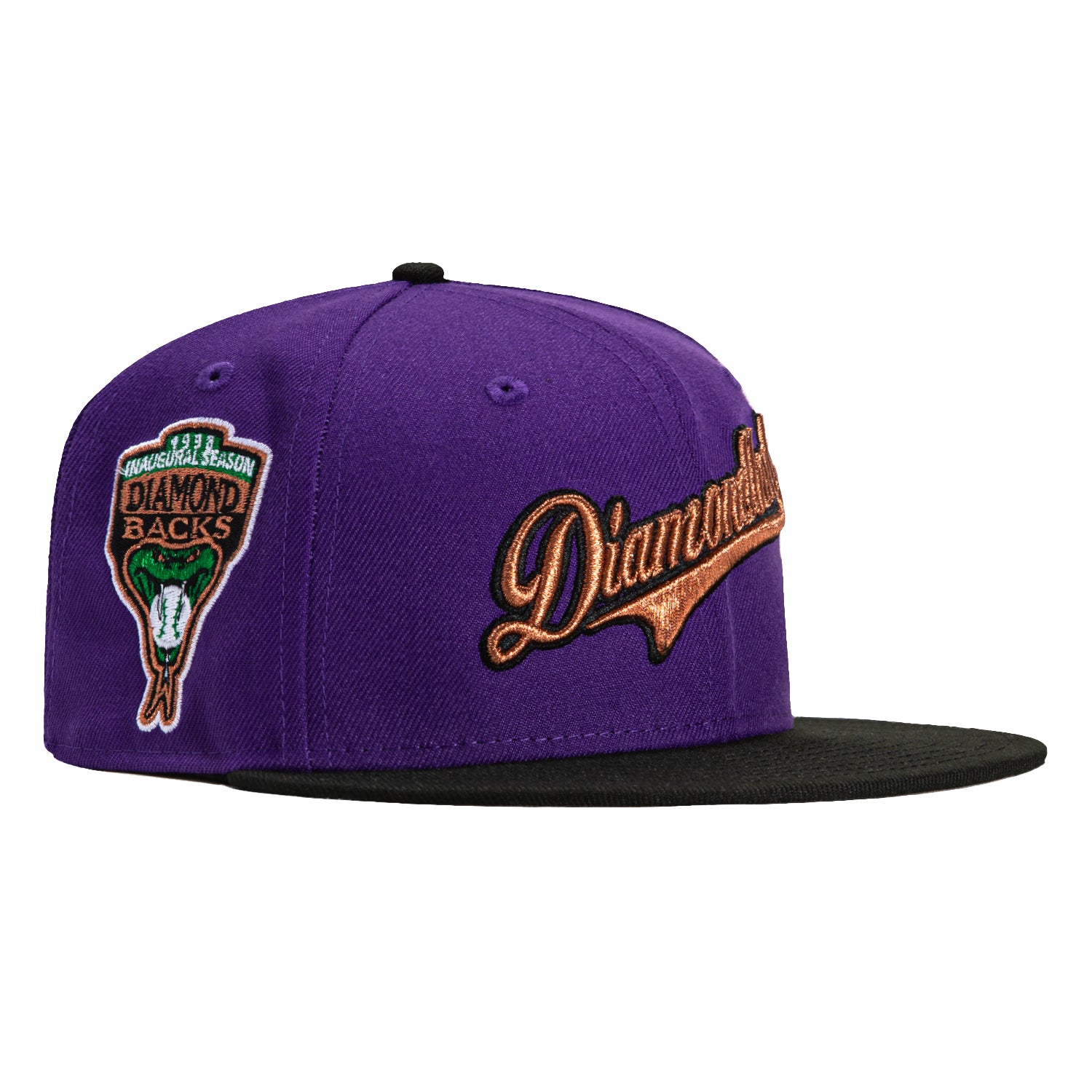 New Era 59Fifty Arizona Diamondbacks Inaugural Patch Script Hat - Purple, Black, Metallic Copper