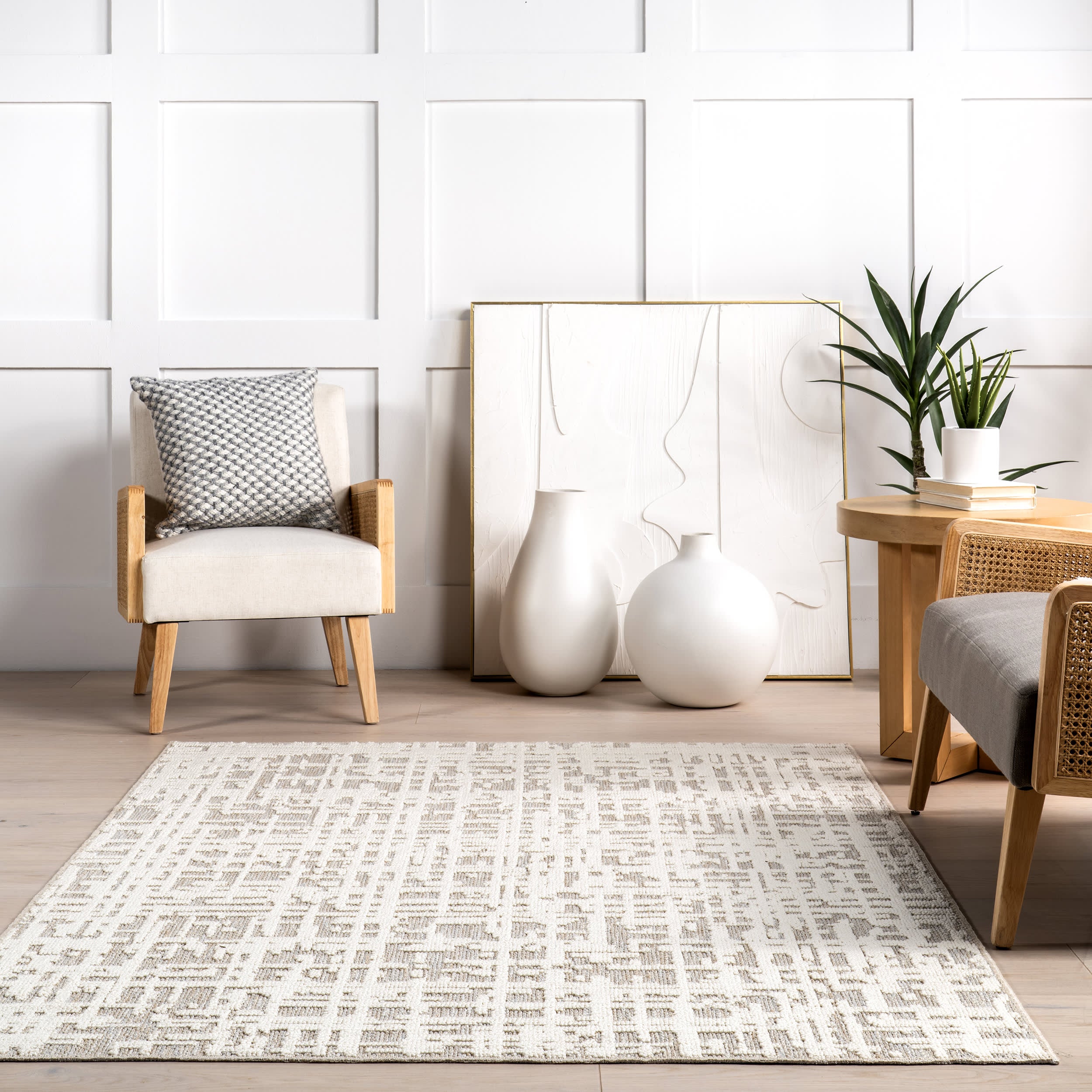 Helga Abstract Washable Rug | Light Grey