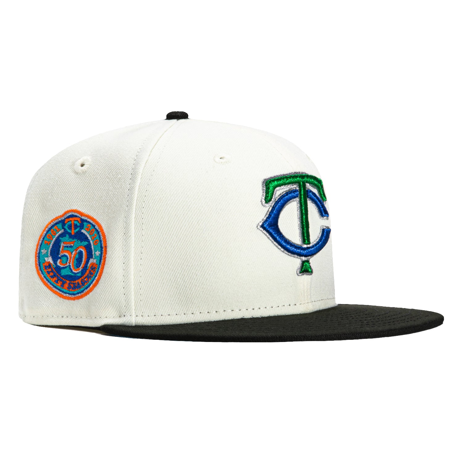 New Era 59Fifty Minnesota Twins 50th Anniversary Patch Hat - White, Black, Royal, Kelly