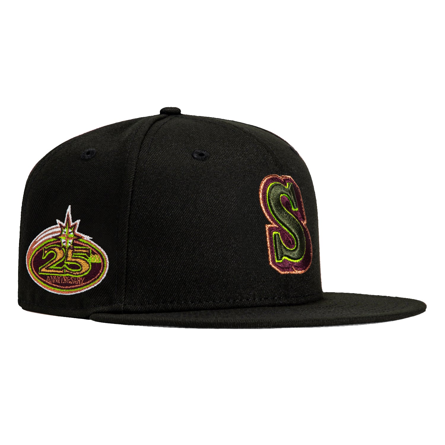 New Era 59Fifty Seattle Mariners 25th Anniversary Patch Hat - Black, Olive, Maroon, Metallic Copper