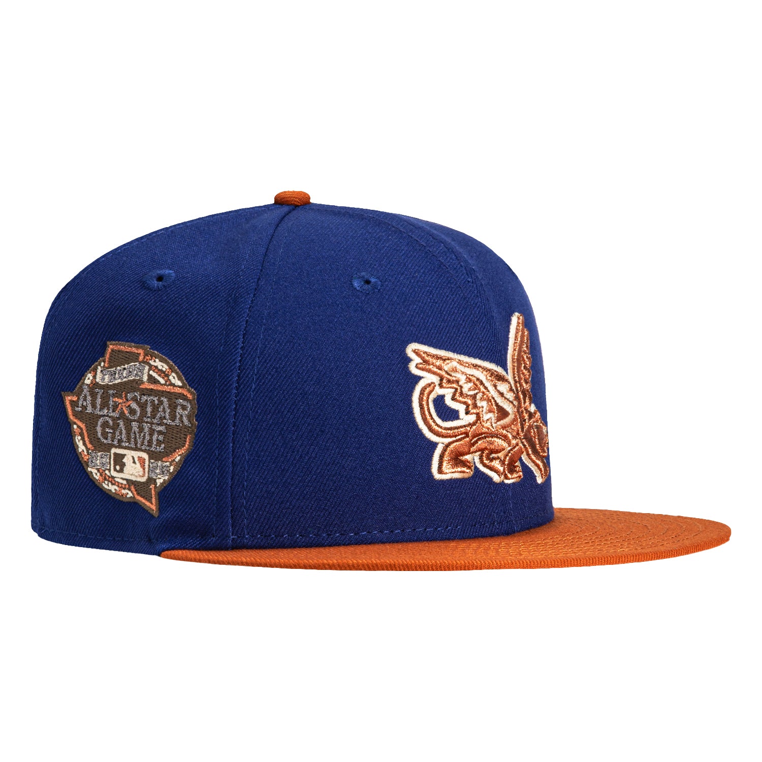 New Era 59Fifty Texas Rangers 2024 All Star Game Patch Peagle Hat - Royal, Burnt Orange, Metallic Copper