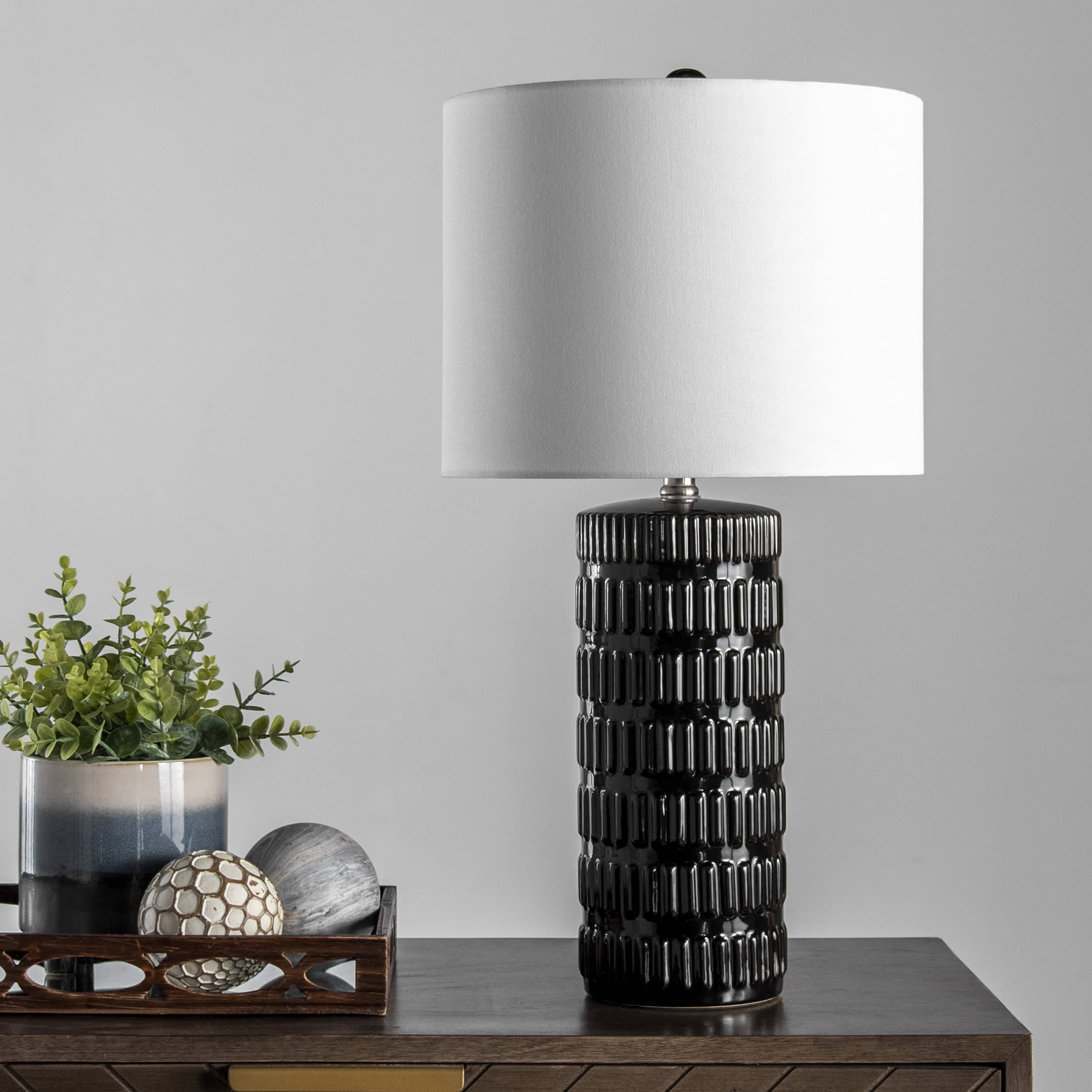 25-inch Tangela Ridged Ceramic Table Lamp | Black