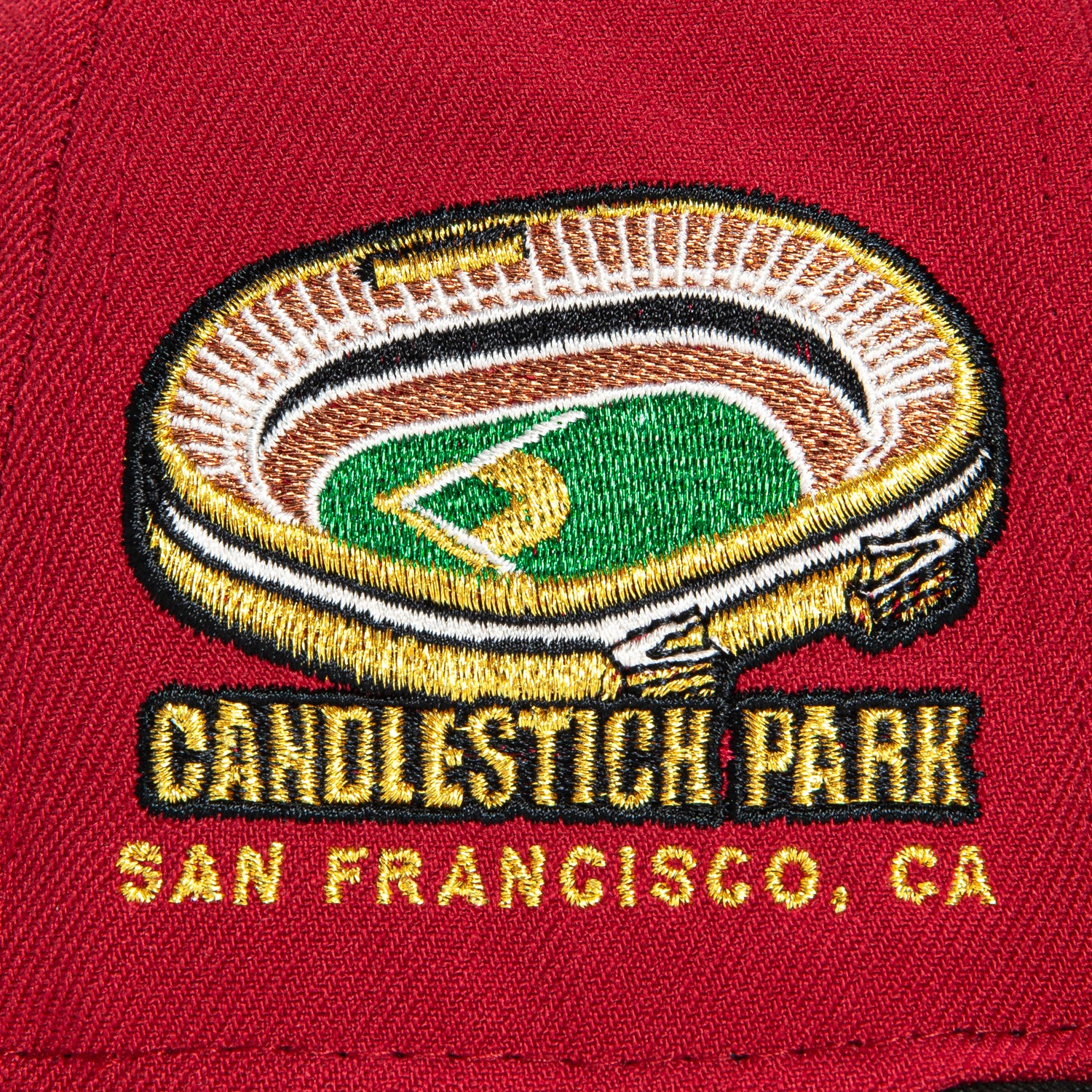 New Era 59Fifty San Francisco Giants Candlestick Park Patch Script Hat - Cardinal, Black, Metallic Gold