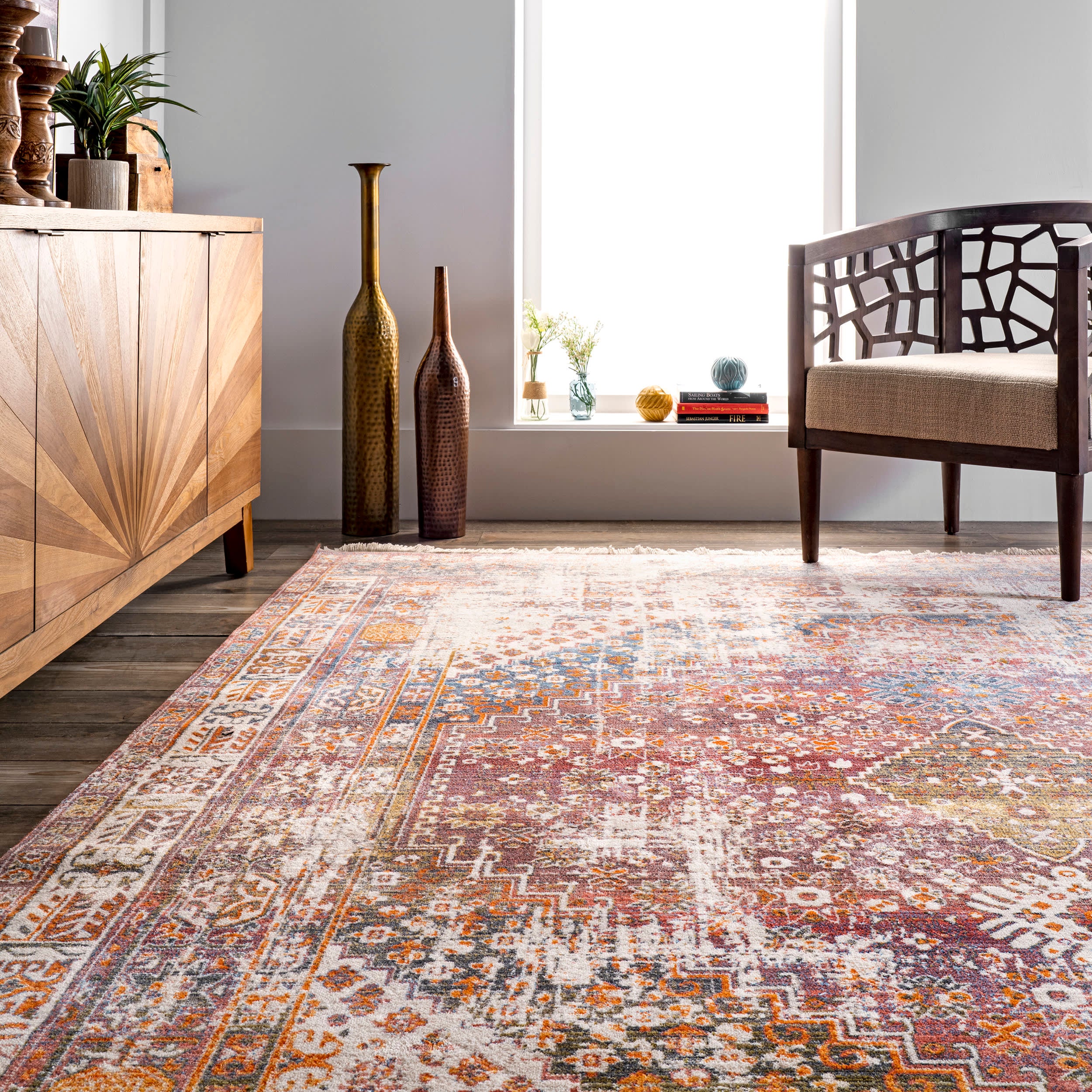 Archer Distressed Medallion Rug | Rust