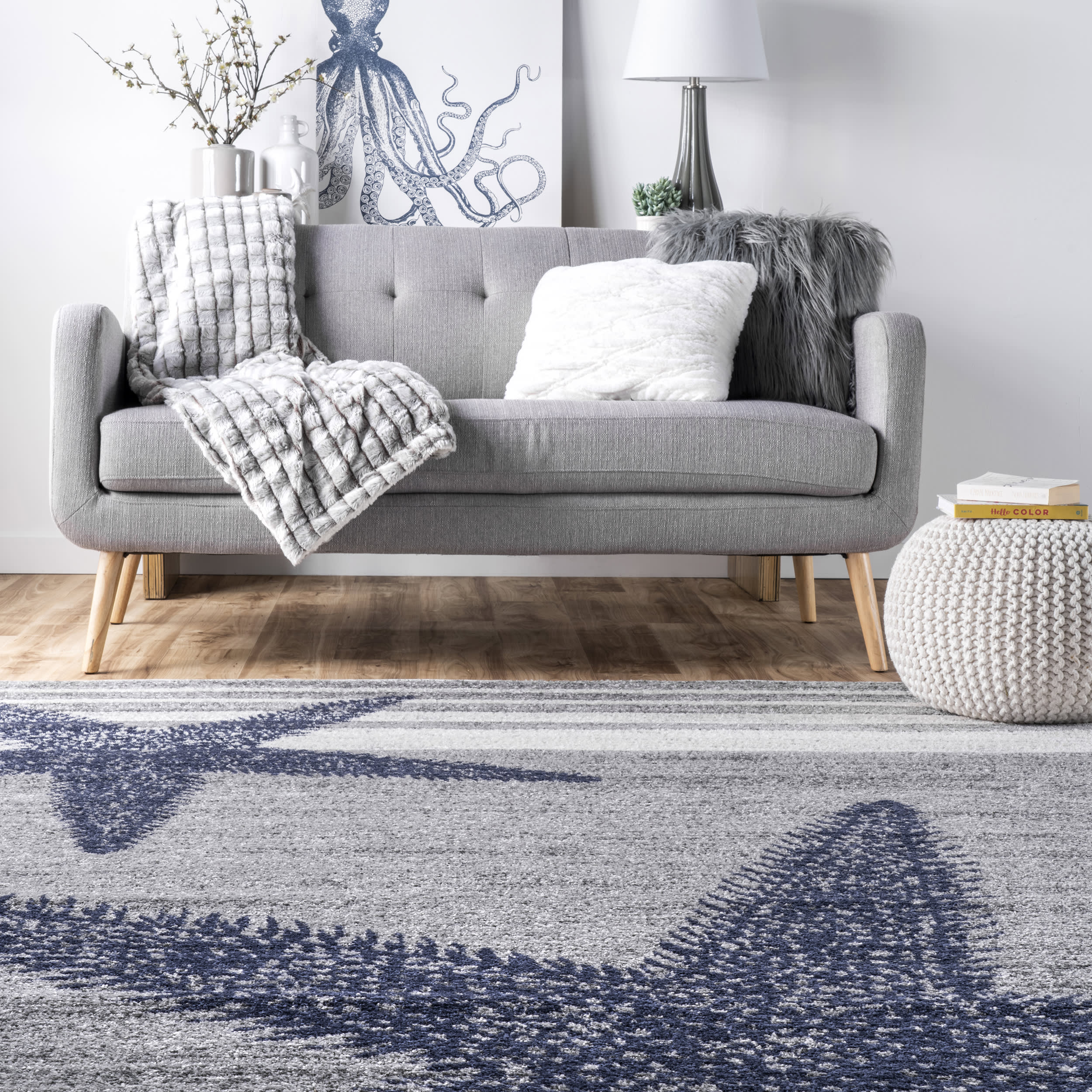 Iliana Striped Starfish Rug | Grey