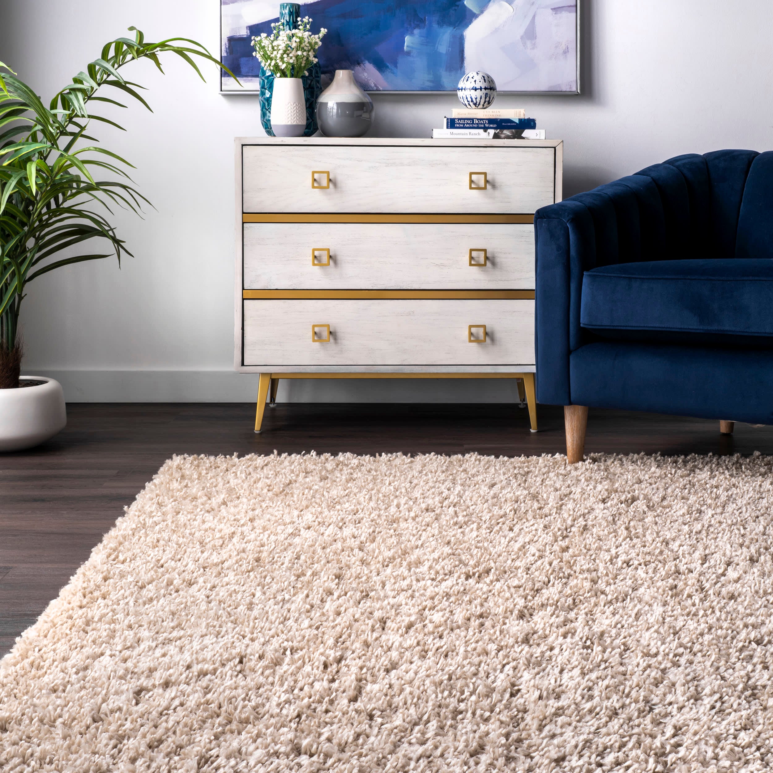 Sade Solid Shag Rug | Beige