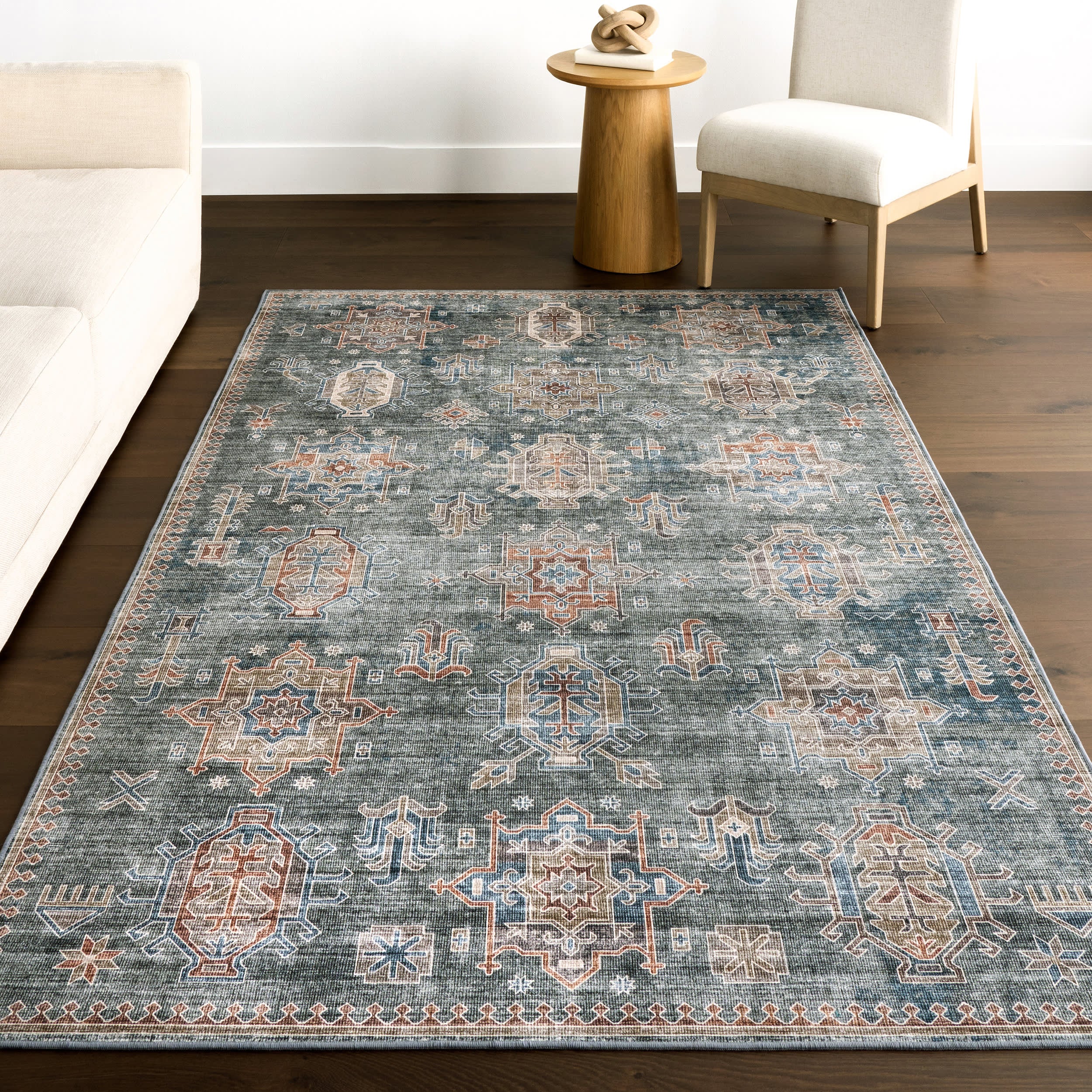 Araya Spill Proof Washable Rug | Green