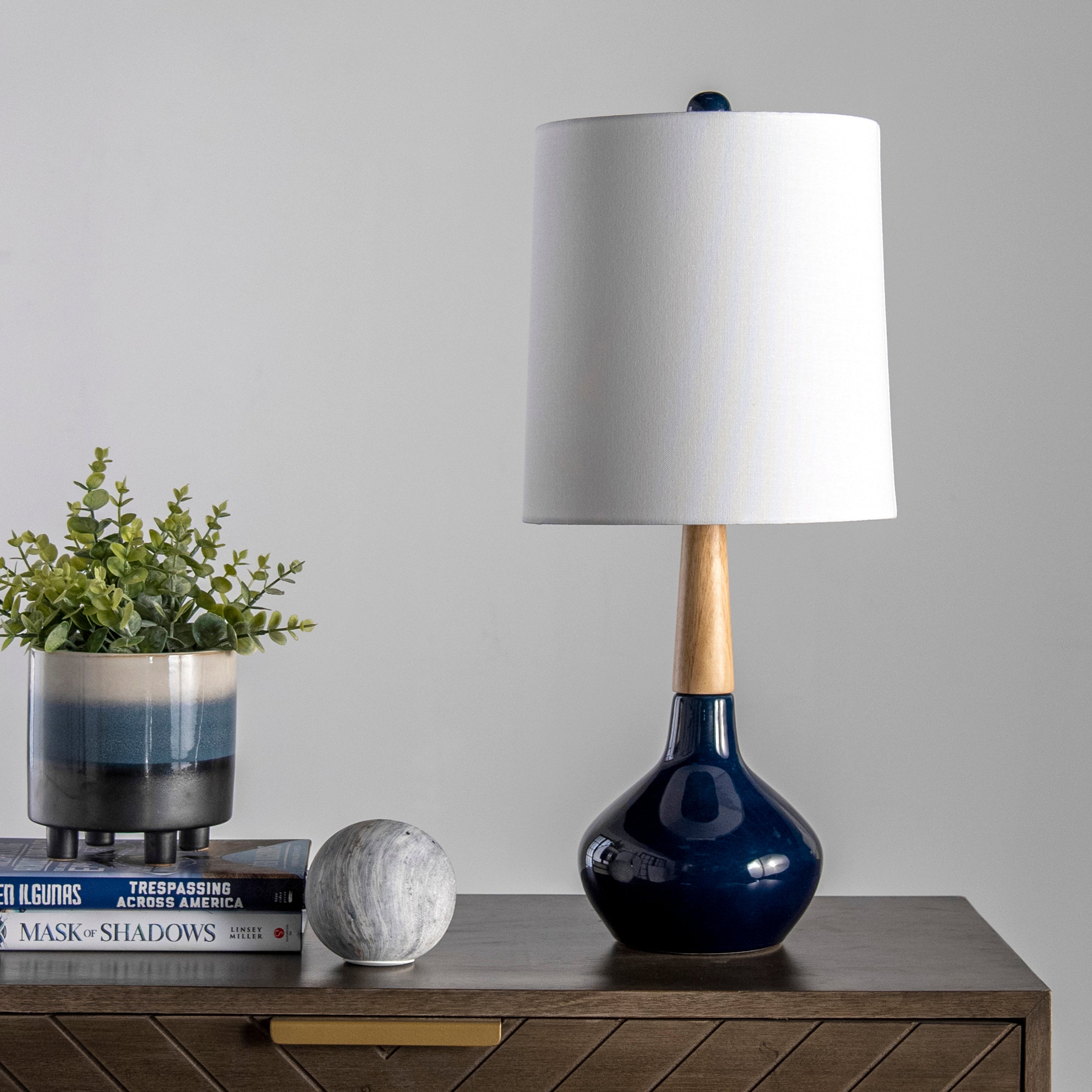 25-inch Kayla Ogee Ceramic Vase Table Lamp | Navy