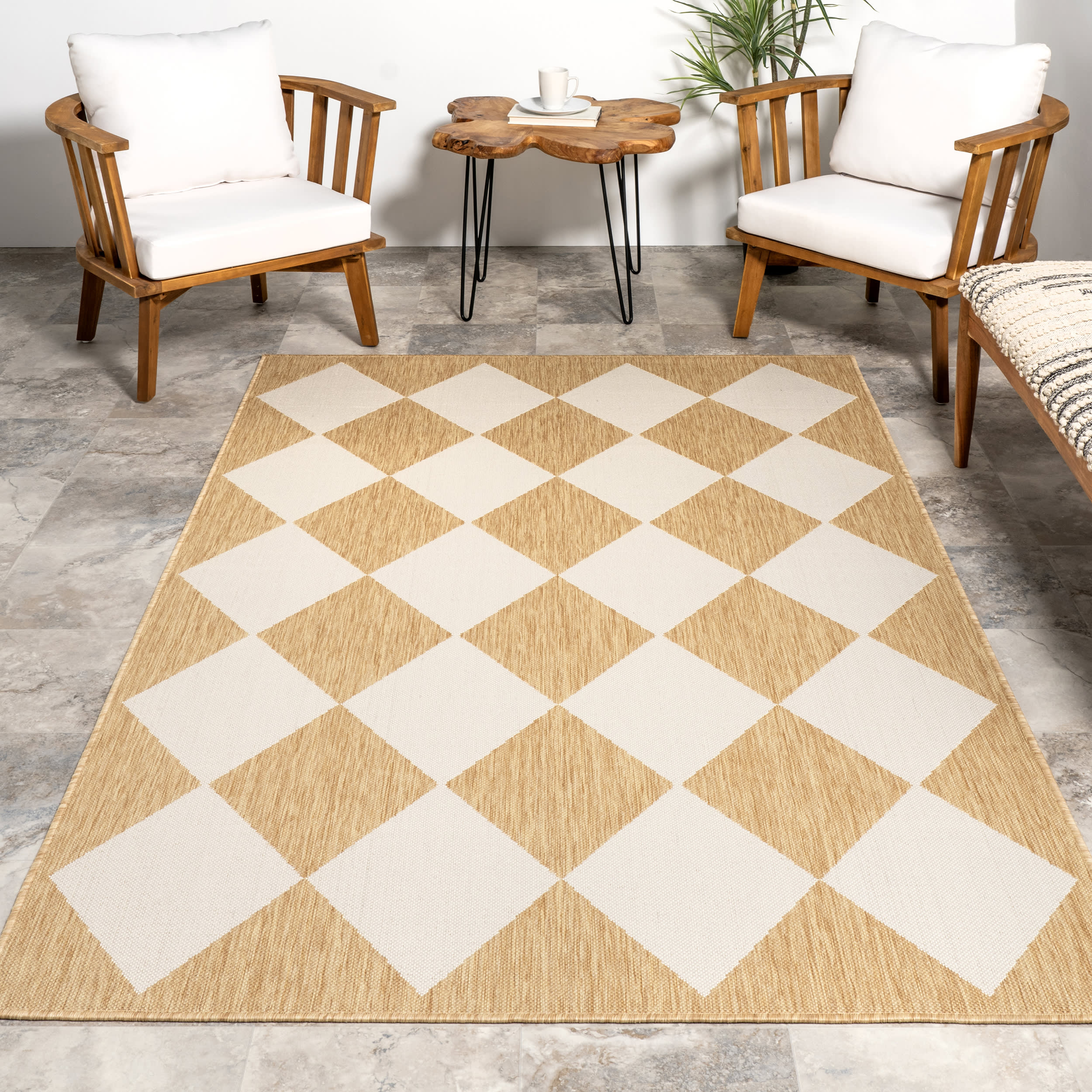 Adelaide Harlequin Indoor/Outdoor Rug | Tan