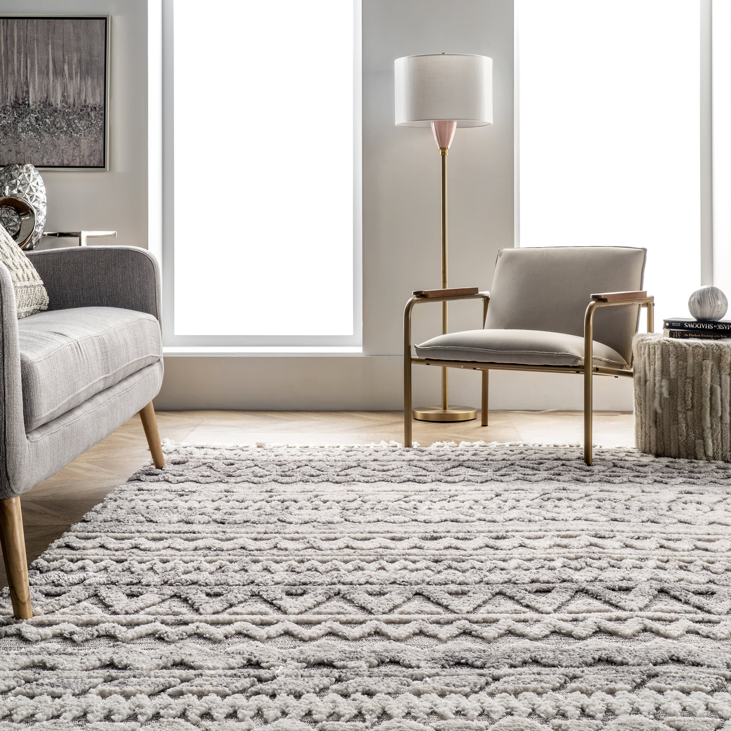 Baker Textured Banded Rug | Grey