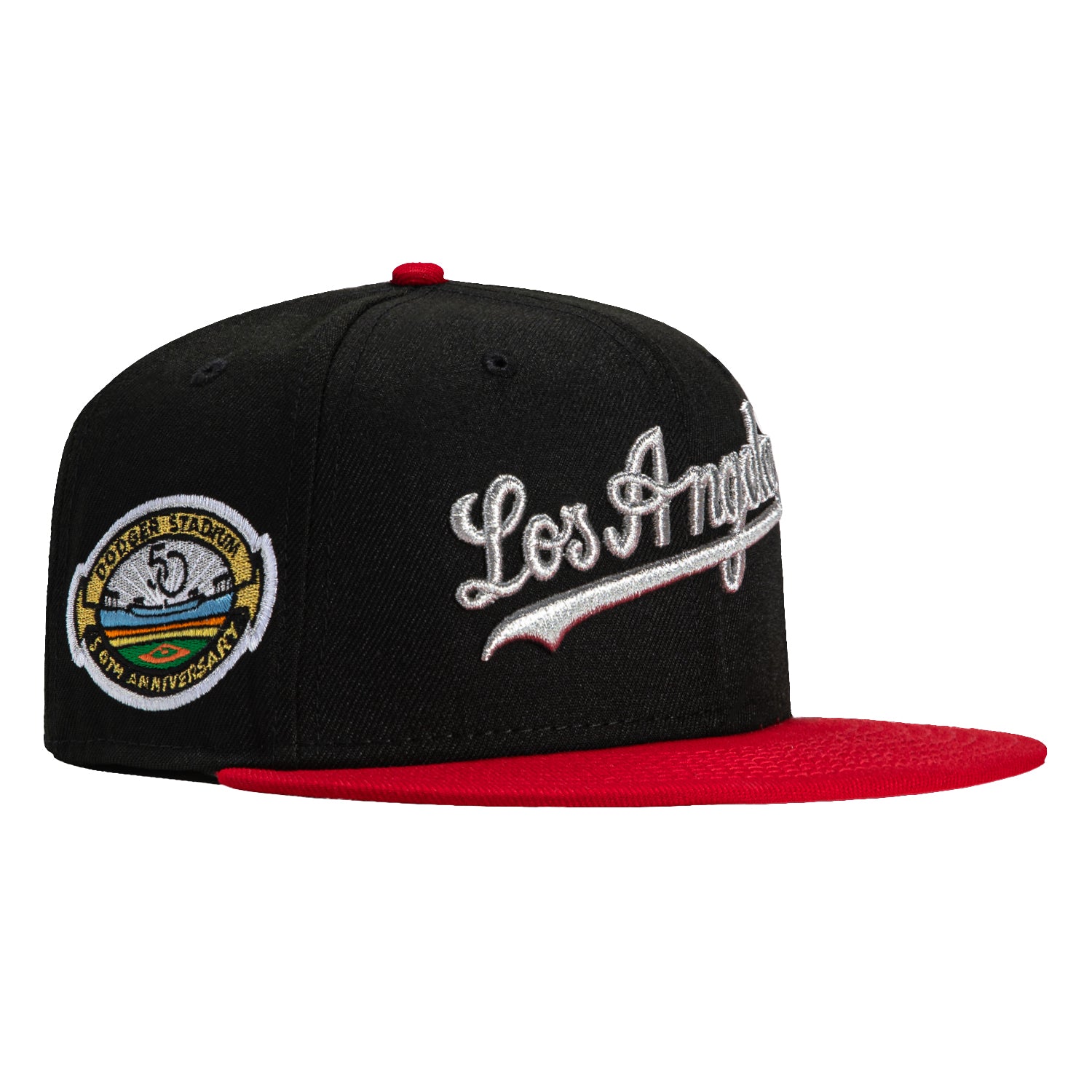 New Era 59Fifty Coco Mango Cherry Los Angeles Dodgers 50th Anniversary Stadium Patch Script Hat - Black, Red