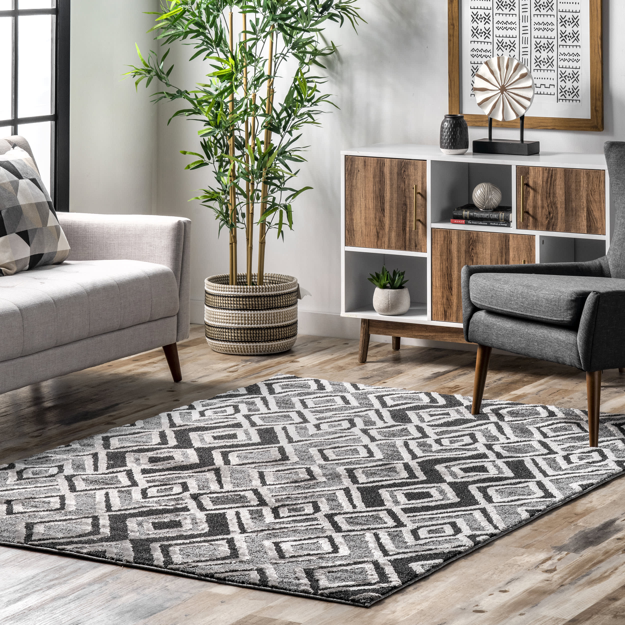 Bold Diamond Lattice Rug | Grey