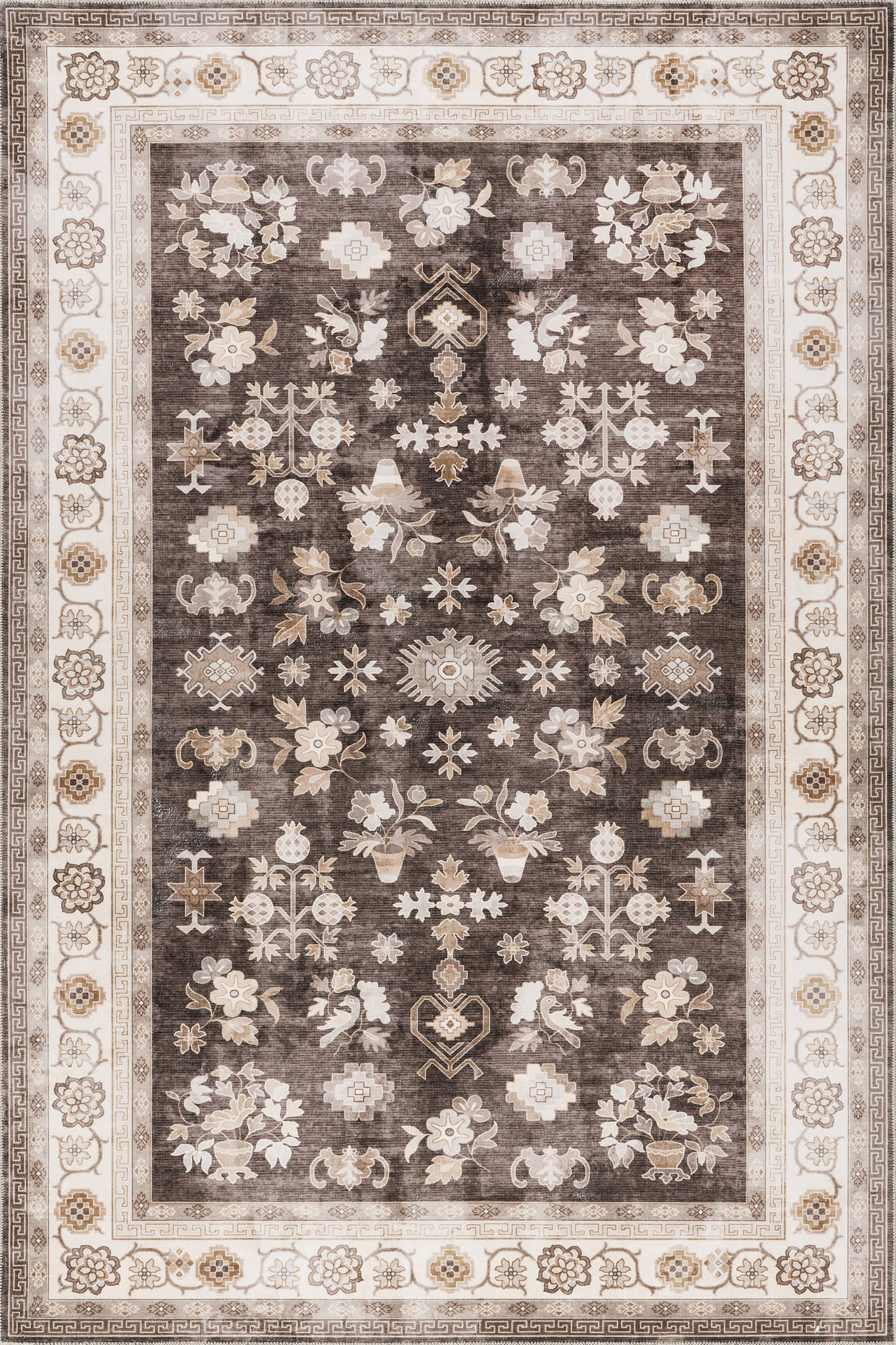 Dayflower Vintage Washable Rug | Brown