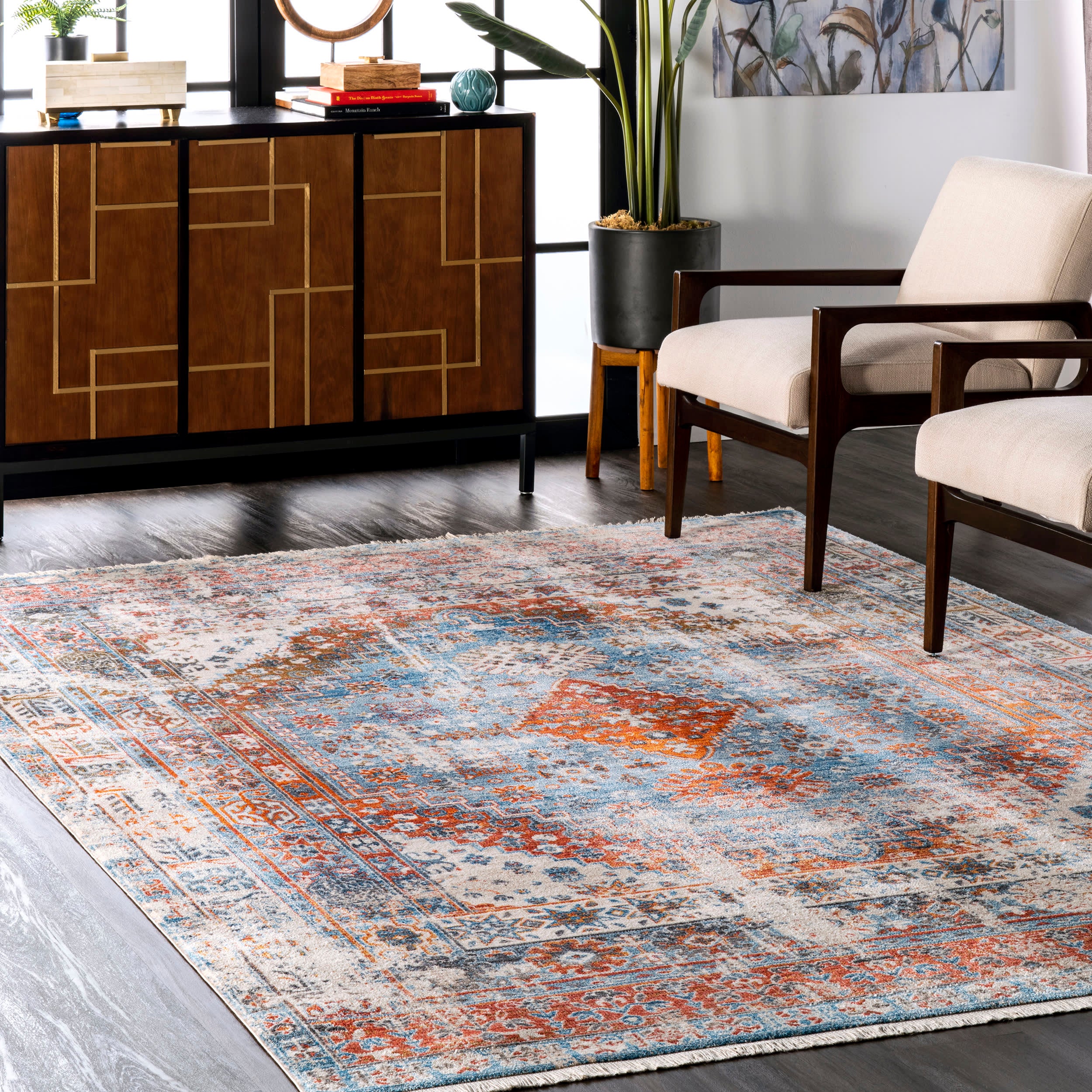 Archer Distressed Medallion Rug | Blue