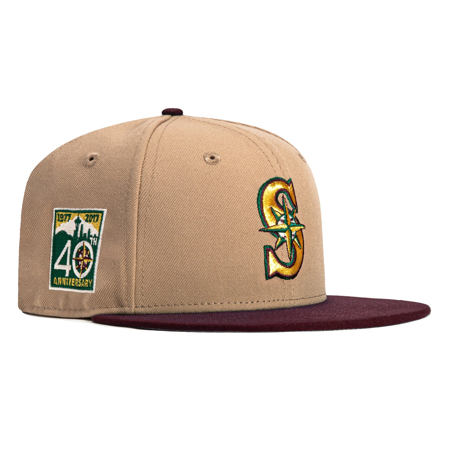 New Era 59Fifty Seattle Mariners 40th Anniversary Patch Hat - Khaki, Maroon