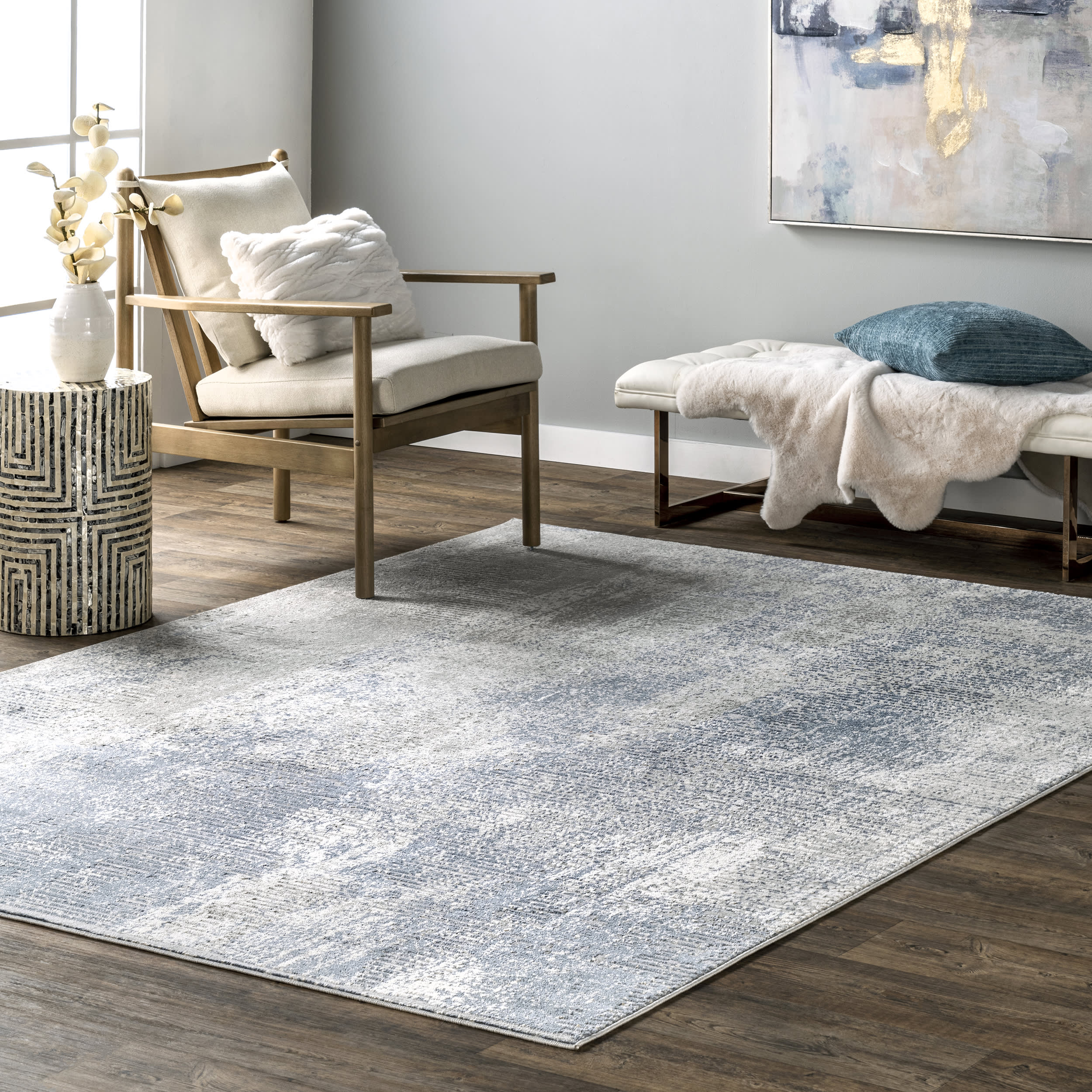 Iris Textured Abstract Rug | Blue